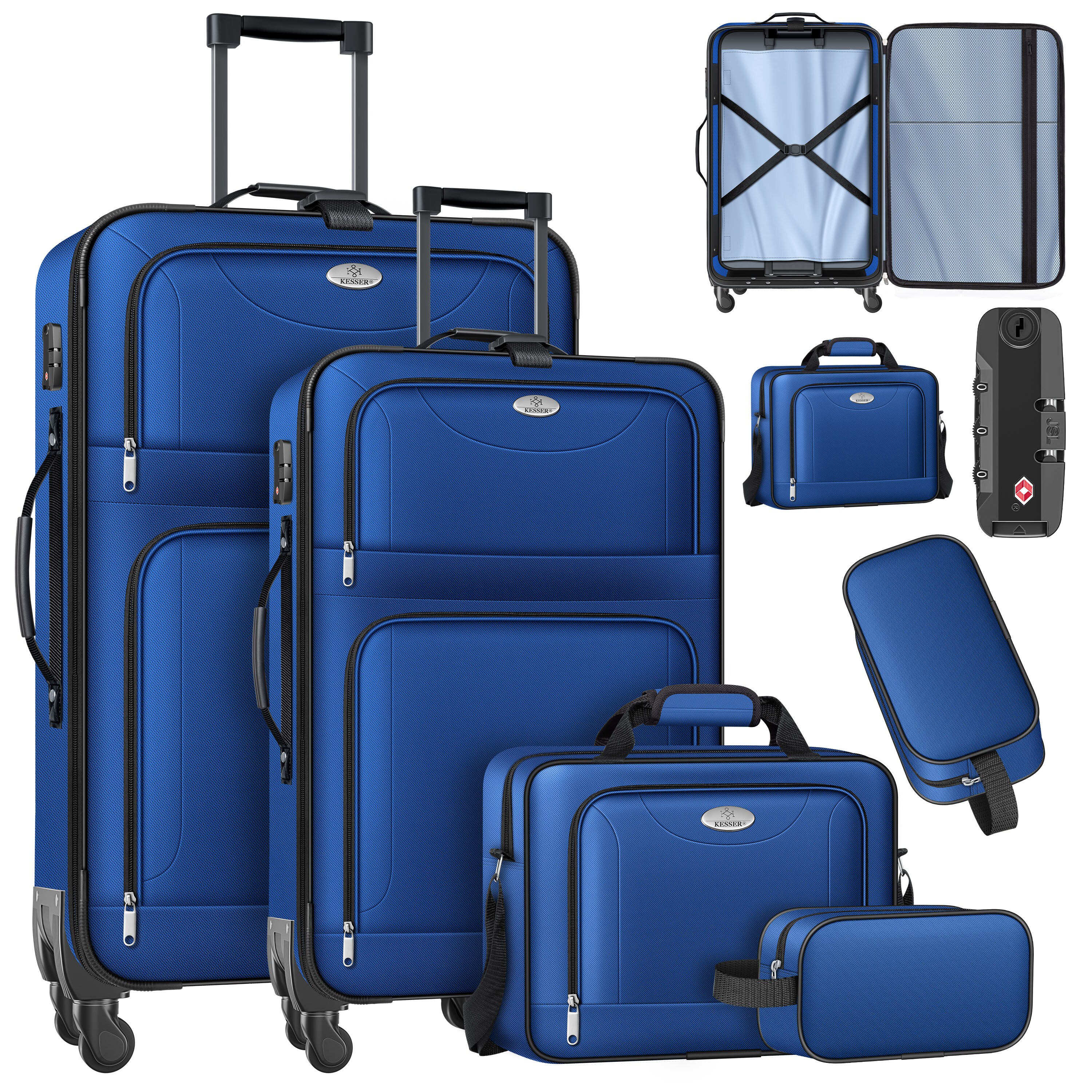 KESSER&reg; Reisekoffer Set 4-teilig | Trolley Kofferset Stoffkoffer mit 3-Ziffern-TSA-Schloss, 360&deg; Rollen & Teleskopgriff | Kosmetiktasche Handgep&auml;ck leichter Koffer & gro&szlig;e Koffer f&uuml;r Business & Reisen 