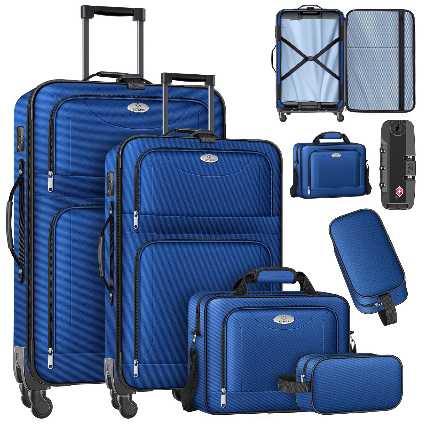 ® Reisekoffer Set 4-teilig   Trolley Kofferset Stoffkoffer mit 3-Ziffern-TSA-Schloss, 360° Rollen & Teleskopgriff   Kosmetiktasche Handgepäck leichter Koffer & große Koffer für Business & Reisen