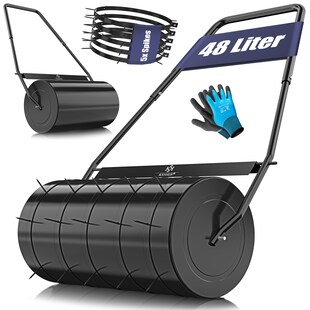 KESSER® Rasenwalze Metall mit 5x Spikes & Handschuhen Handwalze Rasenroller Gartenwalze Ackerwalze Walze befüllbar mit Wasser oder Sand 