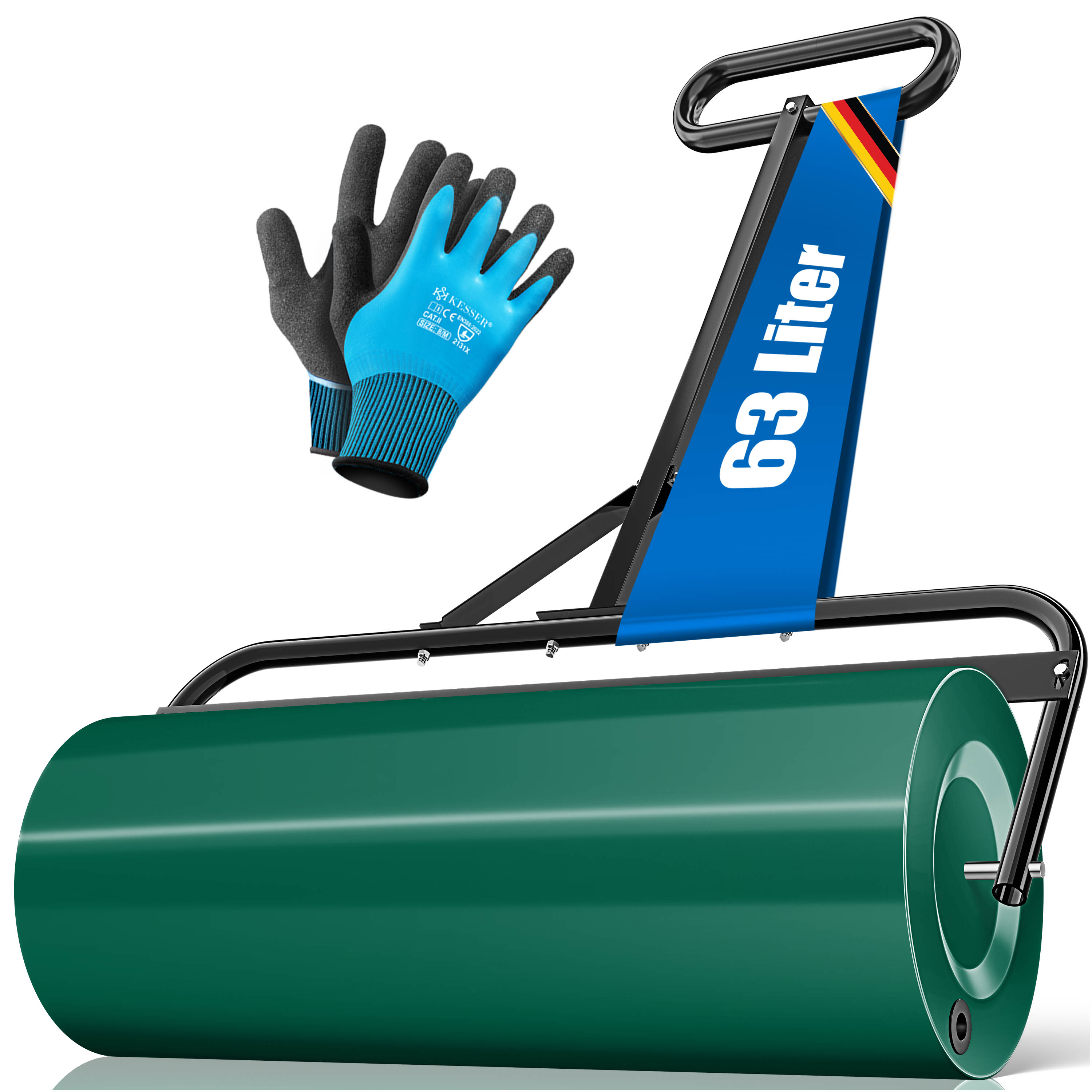 KESSER&reg; Rasenwalze Metall mit Handschuhen Handwalze Rasenroller Gartenwalze Ackerwalze Walze bef&uuml;llbar mit Wasser oder Sand 