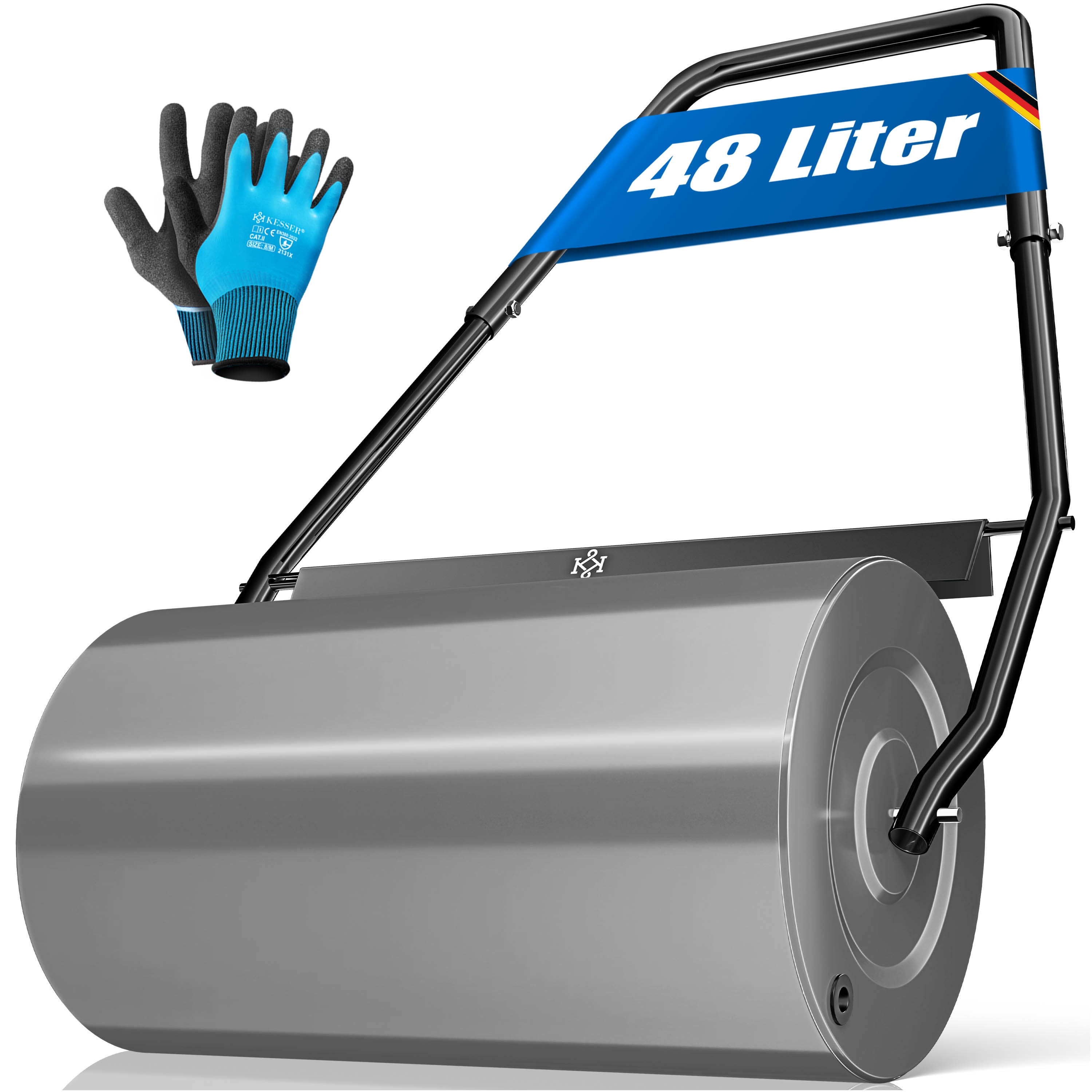 KESSER&reg; Rasenwalze Metall mit Handschuhen Handwalze Rasenroller Gartenwalze Ackerwalze Walze bef&uuml;llbar mit Wasser oder Sand 