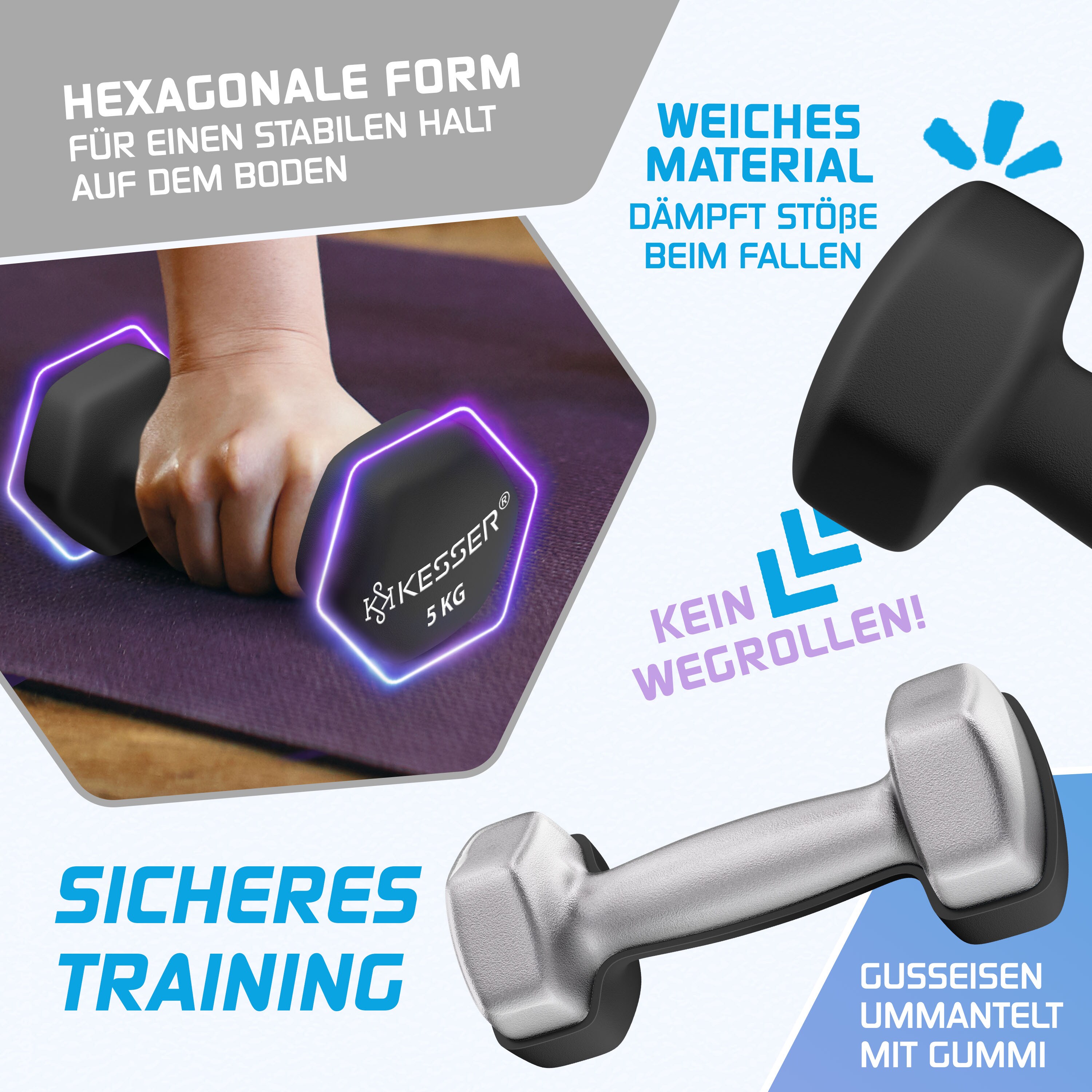 KESSER® Dumbells Set 2 Paren | Gewichten Set | Verstelbare Dumbell Geschikt Voor Krachttraining Halterset Met Oefeningenboekje 2x Fitnessbanden 2 X 5 Kg Zwart