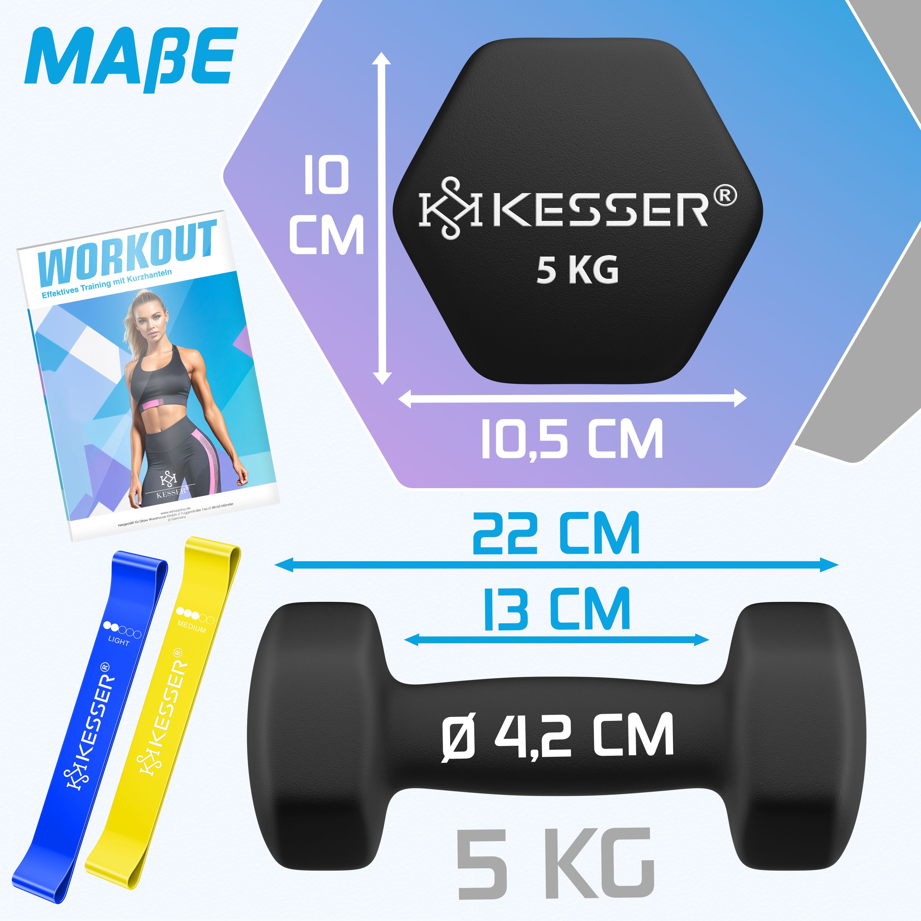 KESSER® Halters, halterset, 2-delige set, 2 x 5 kg, gekleurd, korte