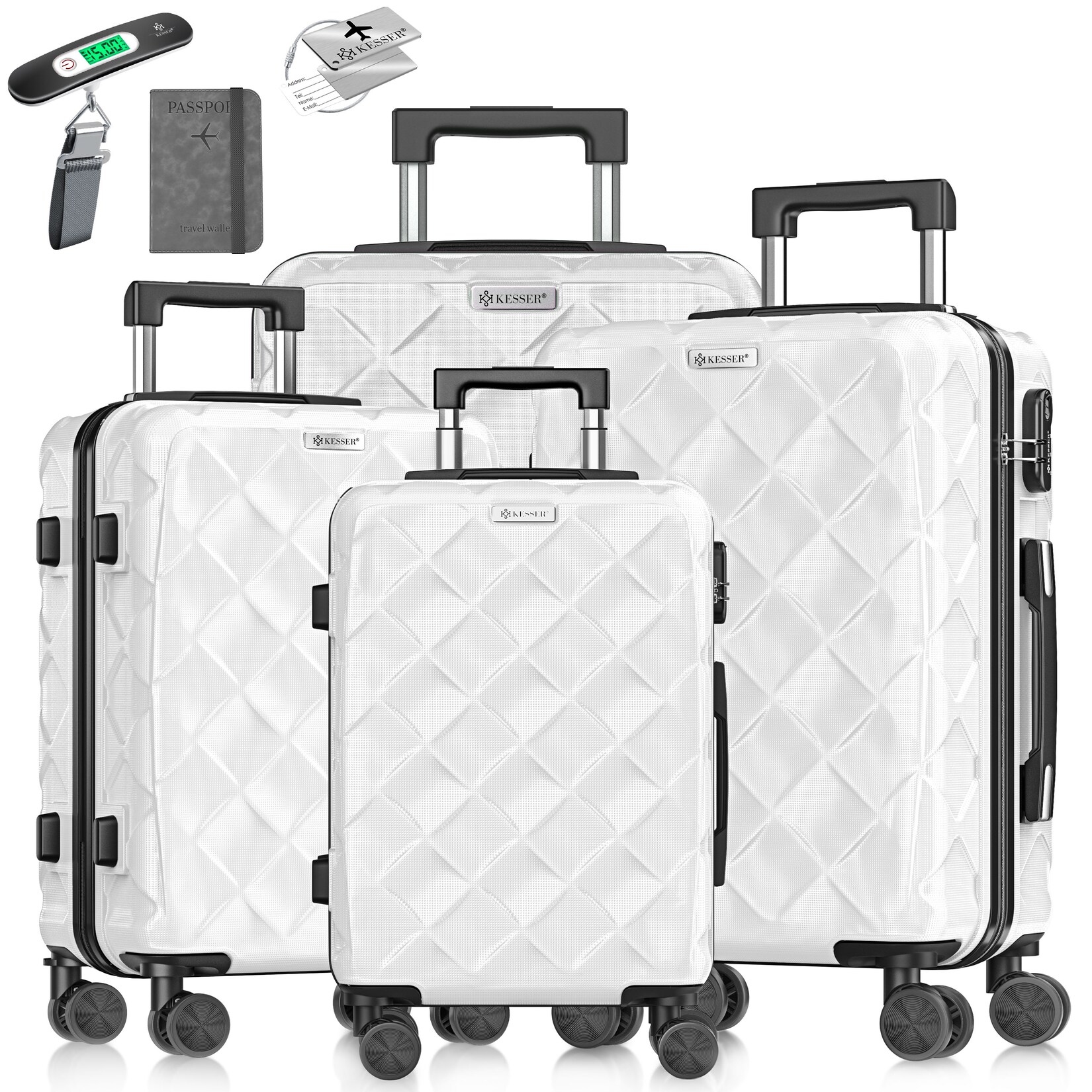 ® Reisekoffer Set 4-teilig   Kofferset ABS Hartschalenkoffer mit Zahlenschloss, Kofferwaage & Reisebrieftasche 360° Rollen   Handgepäck & große Koffer für Business & Reise Trolley