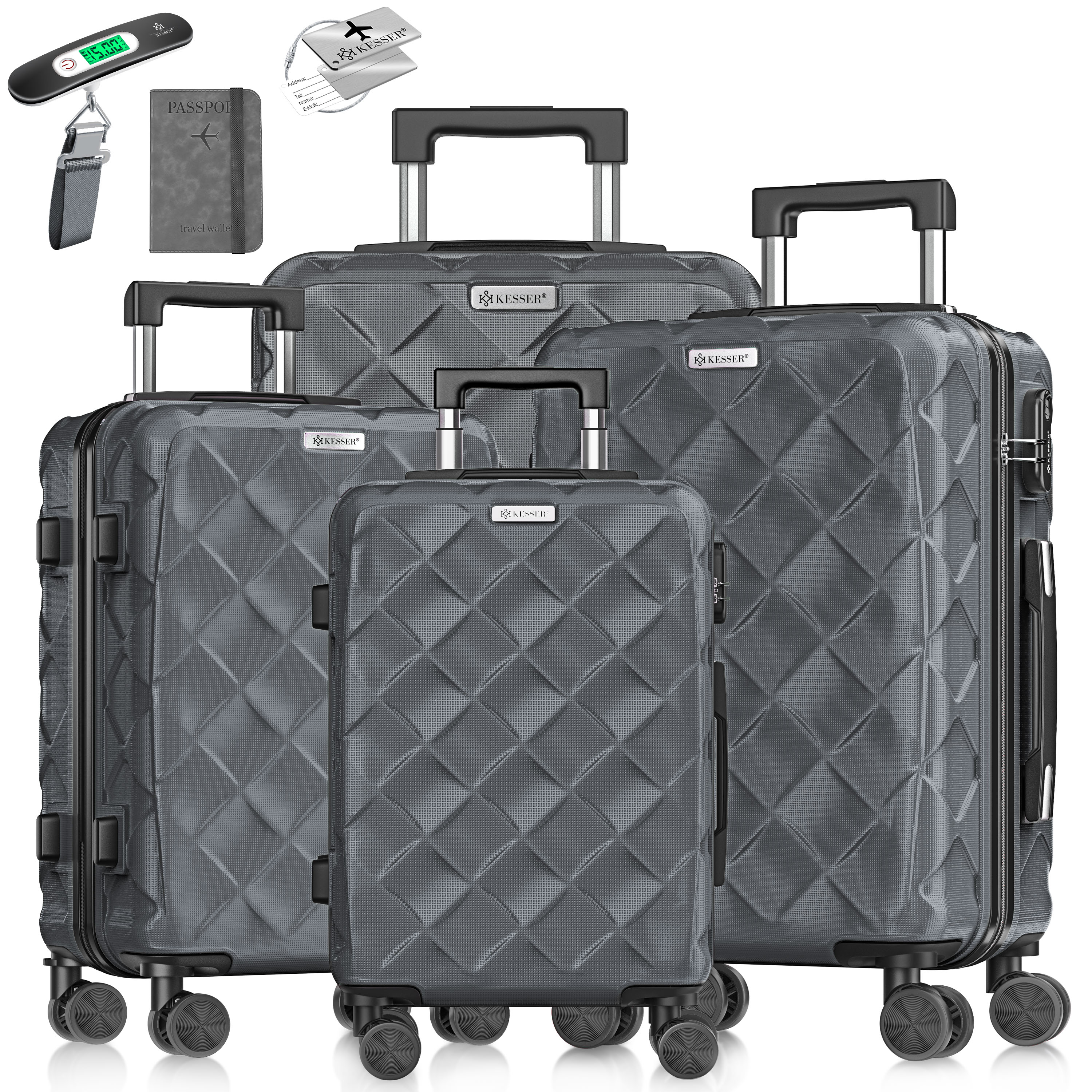 KESSER&reg; Reisekoffer Set 4-teilig | Kofferset ABS Hartschalenkoffer mit Zahlenschloss, Kofferwaage & Reisebrieftasche 360&deg; Rollen | Handgep&auml;ck & gro&szlig;e Koffer f&uuml;r Business & Reise Trolley 