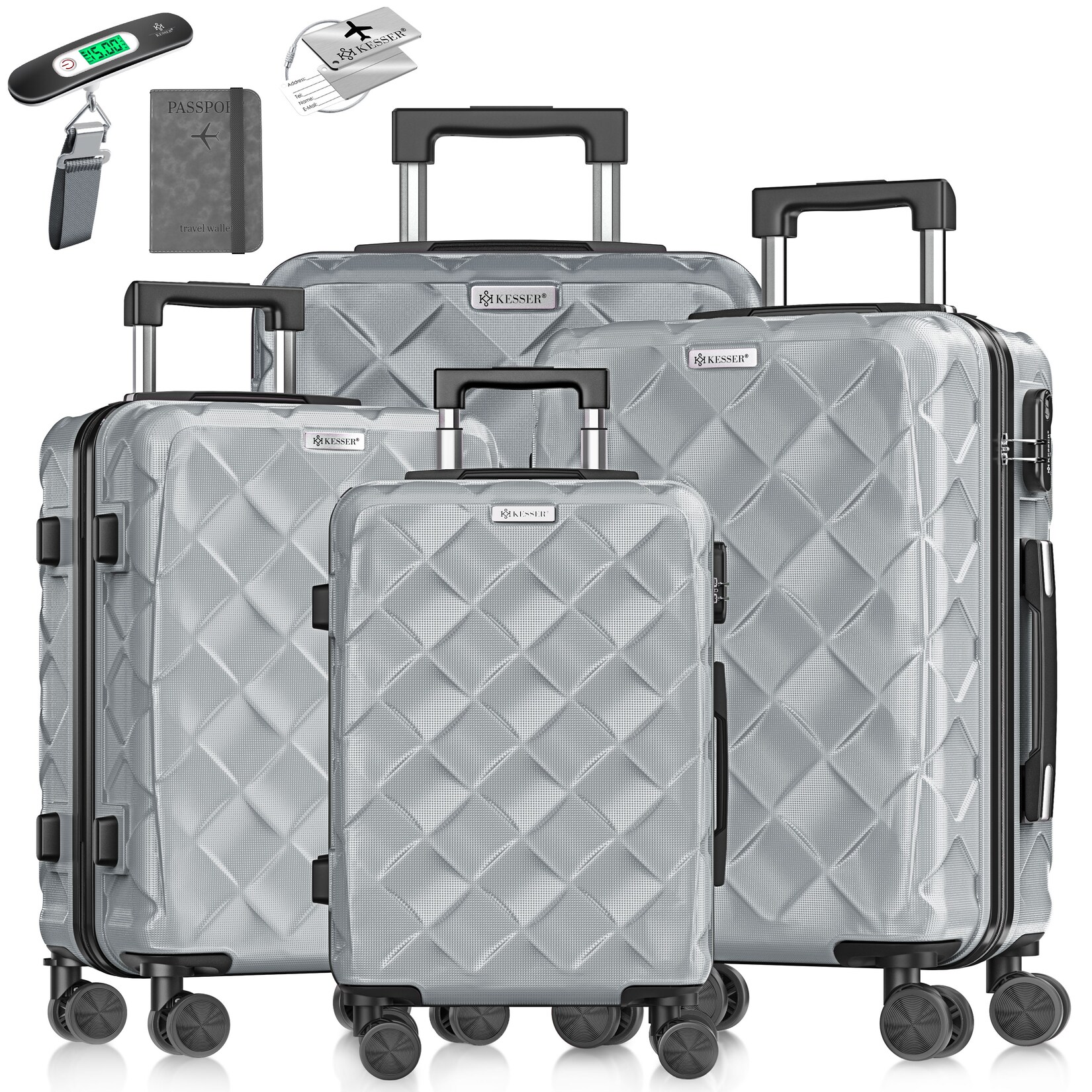 ® Reisekoffer Set 4-teilig   Kofferset ABS Hartschalenkoffer mit Zahlenschloss, Kofferwaage & Reisebrieftasche 360° Rollen   Handgepäck & große Koffer für Business & Reise Trolley
