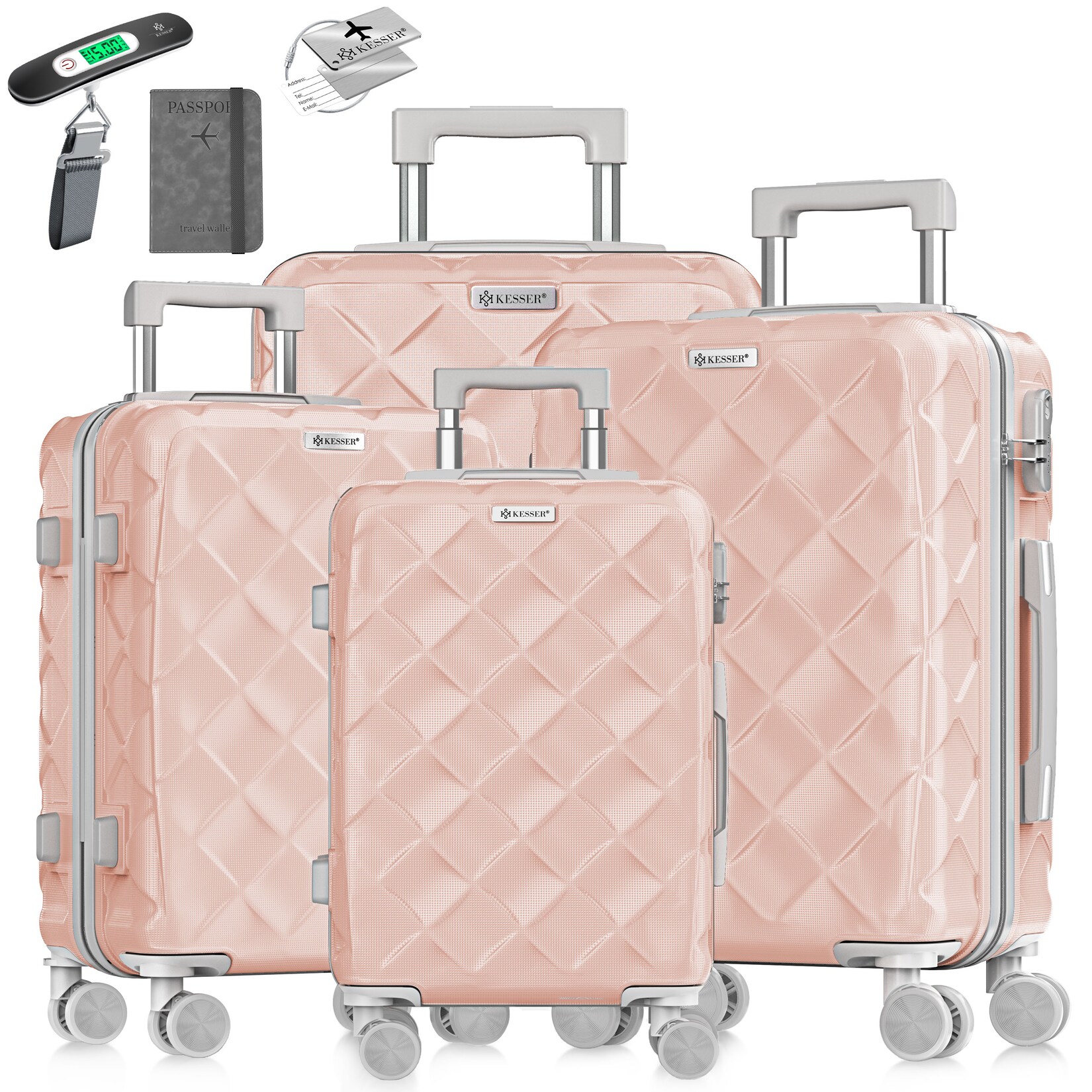 ® Reisekoffer Set 4-teilig   Kofferset ABS Hartschalenkoffer mit Zahlenschloss, Kofferwaage & Reisebrieftasche 360° Rollen   Handgepäck & große Koffer für Business & Reise Trolley