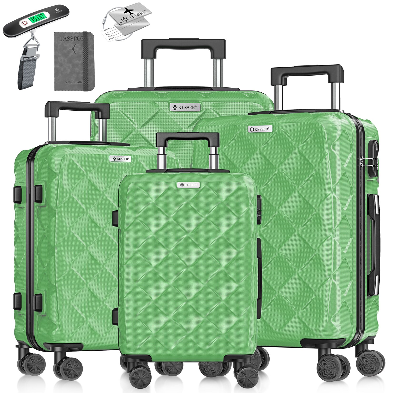 ® Reisekoffer Set 4-teilig   Kofferset ABS Hartschalenkoffer mit Zahlenschloss, Kofferwaage & Reisebrieftasche 360° Rollen   Handgepäck & große Koffer für Business & Reise Trolley