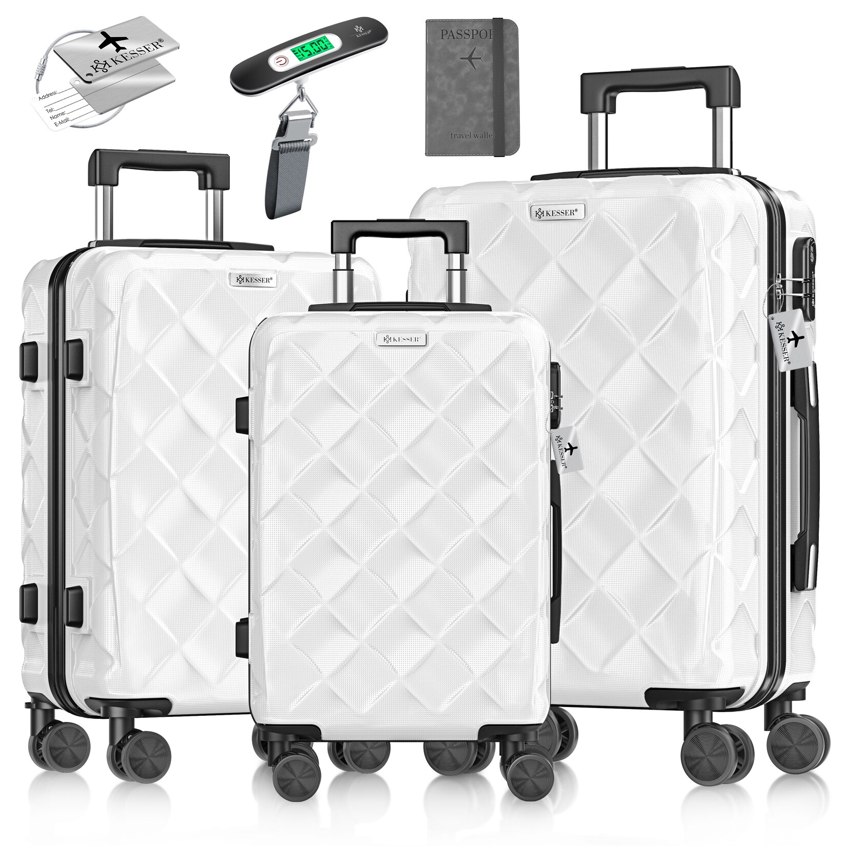 ® Reisekoffer Set 3-teilig   Kofferset ABS Hartschalenkoffer mit Zahlenschloss, Kofferwaage & Reisebrieftasche 360° Rollen   Handgepäck & große Koffer für Business & Reise Trolley
