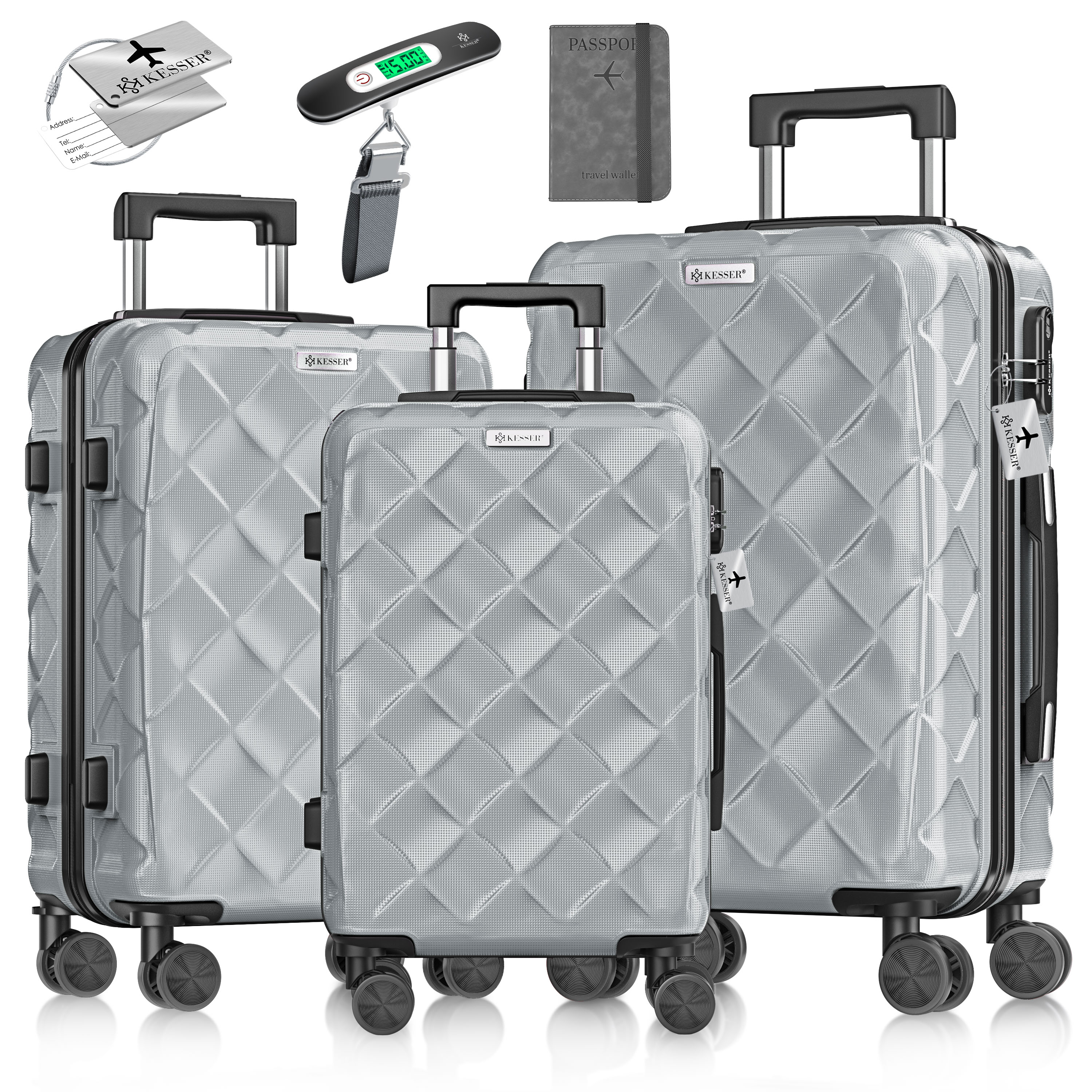 KESSER&reg; Reisekoffer Set 3-teilig | Kofferset ABS Hartschalenkoffer mit Zahlenschloss, Kofferwaage & Reisebrieftasche 360&deg; Rollen | Handgep&auml;ck & gro&szlig;e Koffer f&uuml;r Business & Reise Trolley 