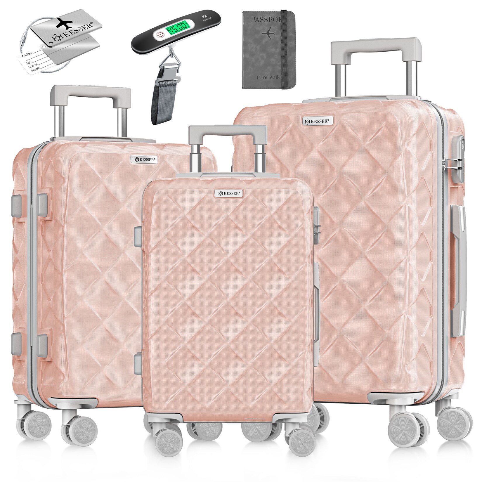 ® Reisekoffer Set 3-teilig   Kofferset ABS Hartschalenkoffer mit Zahlenschloss, Kofferwaage & Reisebrieftasche 360° Rollen   Handgepäck & große Koffer für Business & Reise Trolley