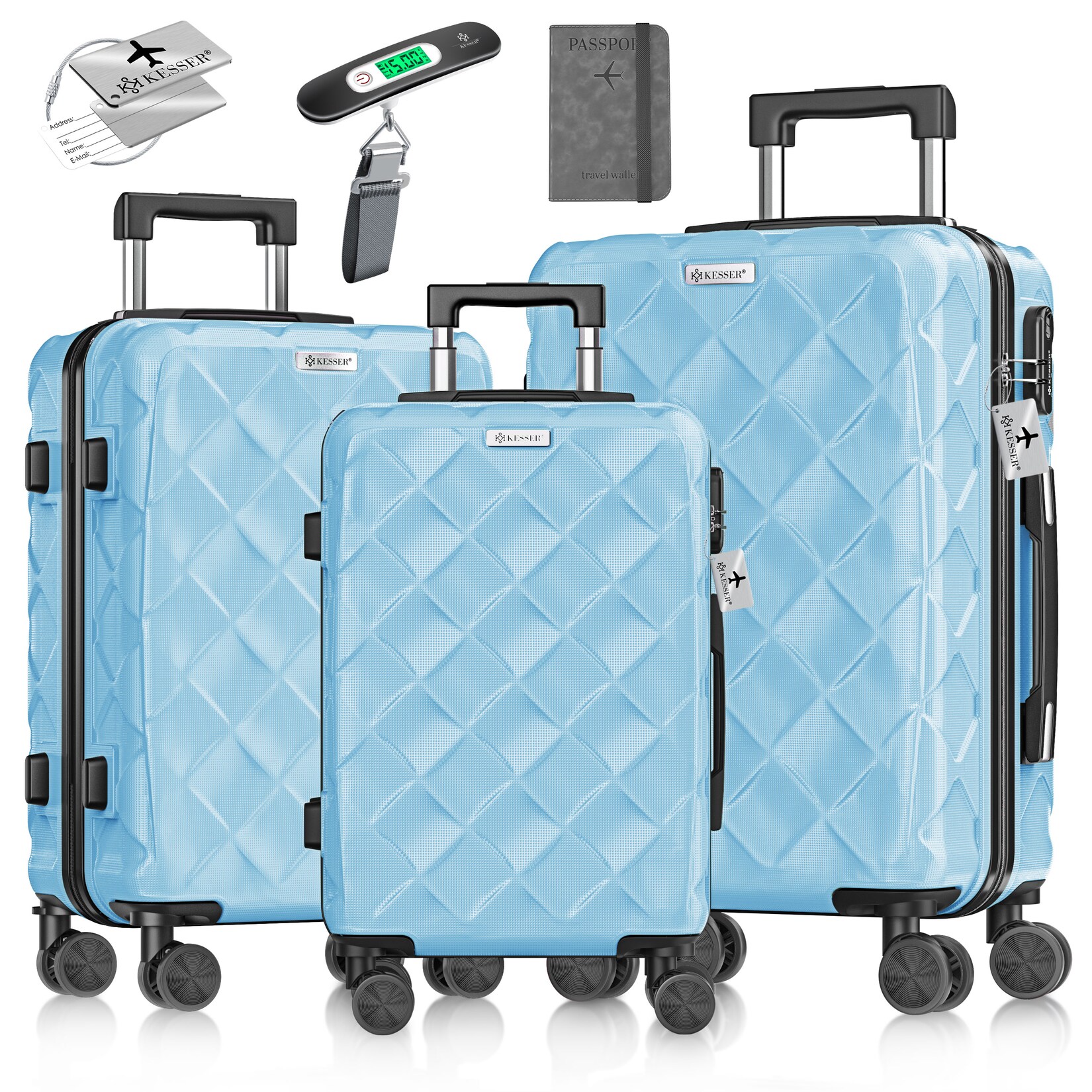 ® Reisekoffer Set 3-teilig   Kofferset ABS Hartschalenkoffer mit Zahlenschloss, Kofferwaage & Reisebrieftasche 360° Rollen   Handgepäck & große Koffer für Business & Reise Trolley