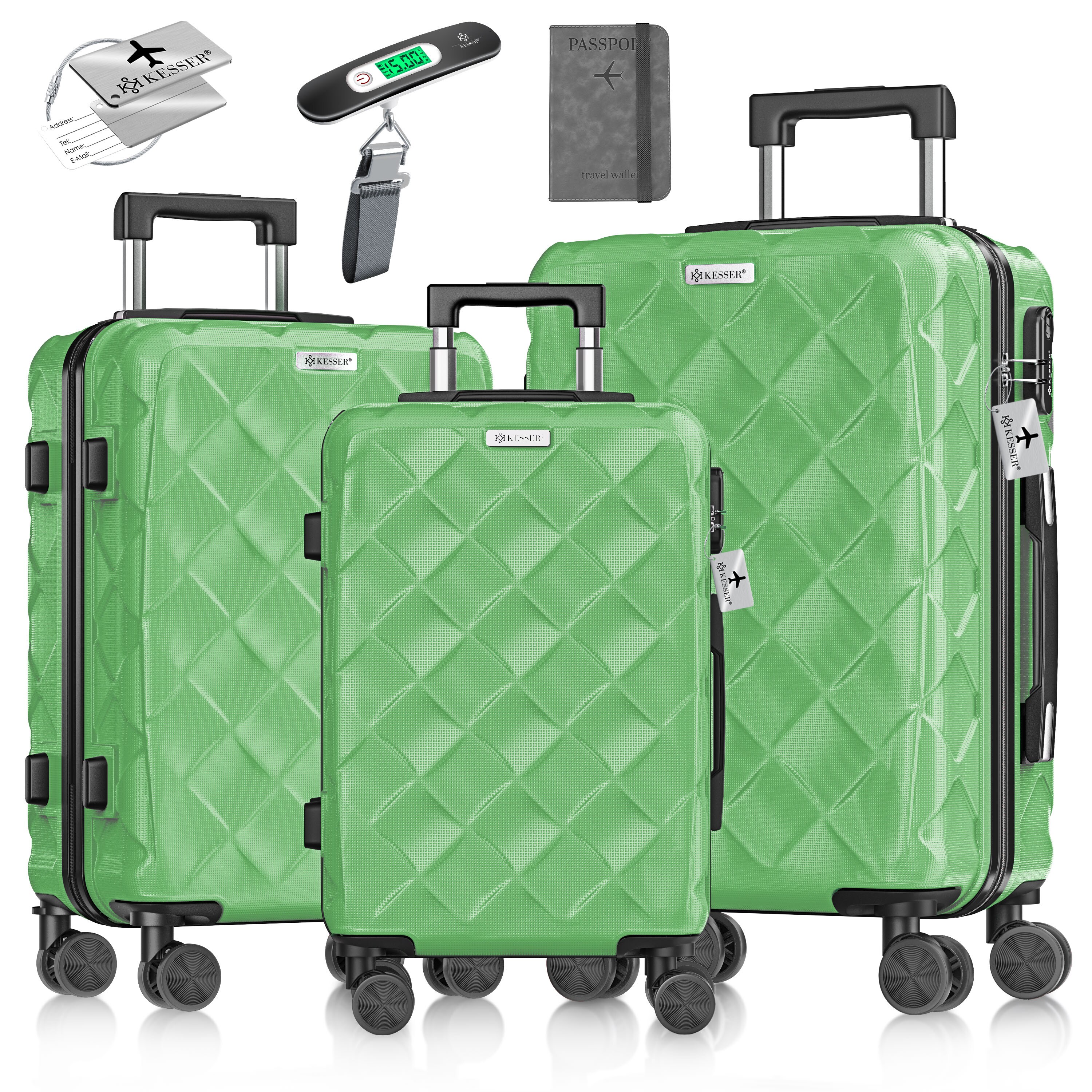 KESSER&reg; Reisekoffer Set 3-teilig | Kofferset ABS Hartschalenkoffer mit Zahlenschloss, Kofferwaage & Reisebrieftasche 360&deg; Rollen | Handgep&auml;ck & gro&szlig;e Koffer f&uuml;r Business & Reise Trolley 