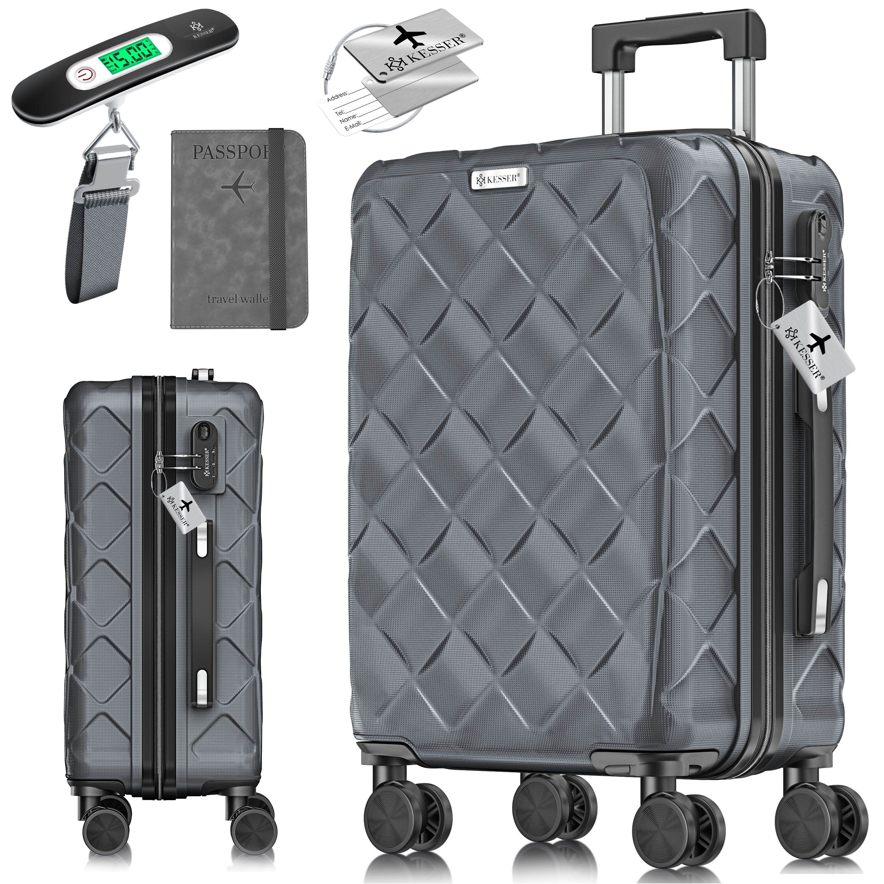 KESSER&reg; Reisekoffer | Koffer ABS Hartschalenkoffer mit Zahlenschloss, Kofferwaage & Reisebrieftasche 360&deg; Rollen | Koffer f&uuml;r Business & Reise Trolley 