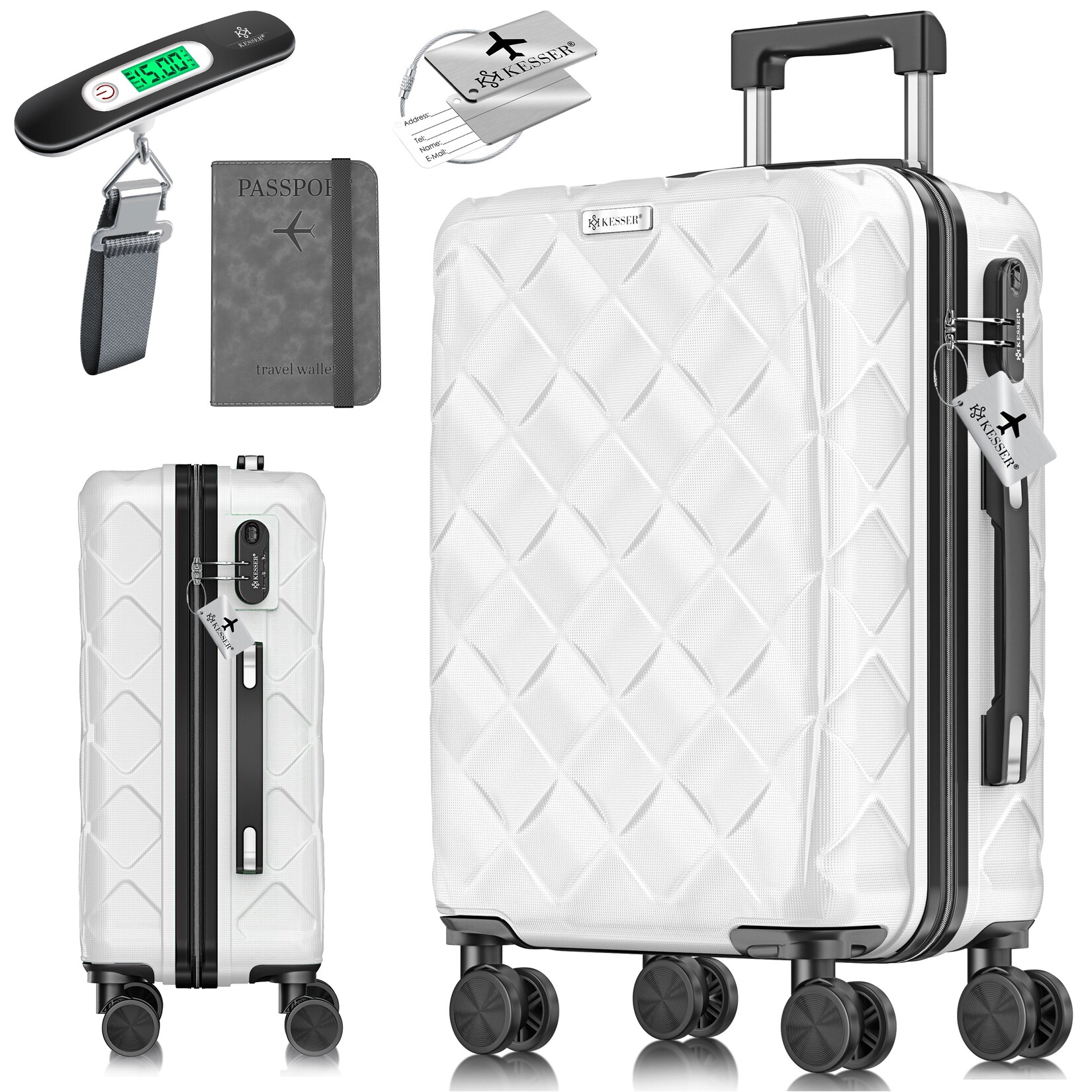 ® Reisekoffer   Koffer ABS Hartschalenkoffer mit Zahlenschloss, Kofferwaage & Reisebrieftasche 360° Rollen   Koffer für Business & Reise Trolley