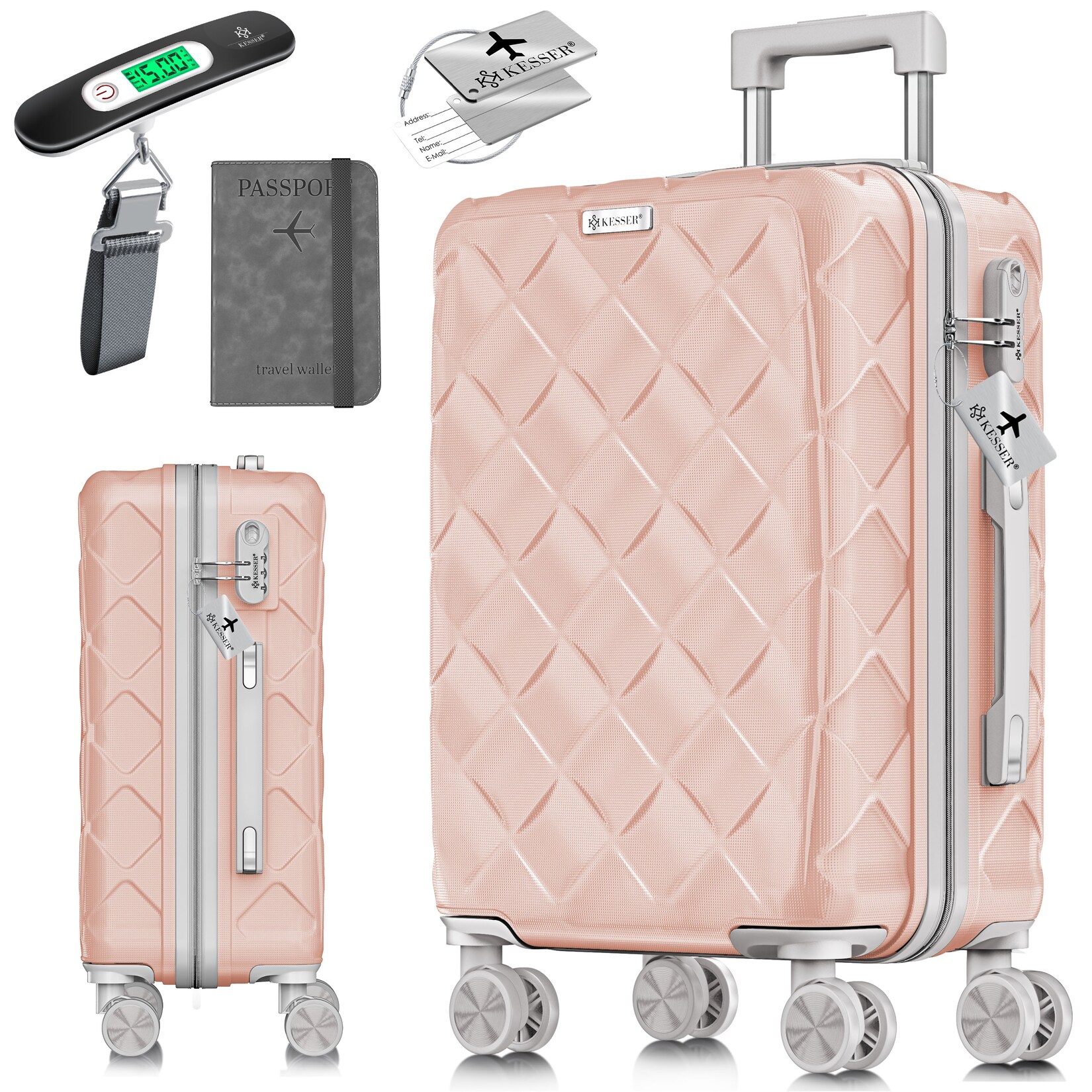 ® Reisekoffer   Koffer ABS Hartschalenkoffer mit Zahlenschloss, Kofferwaage & Reisebrieftasche 360° Rollen   Koffer für Business & Reise Trolley