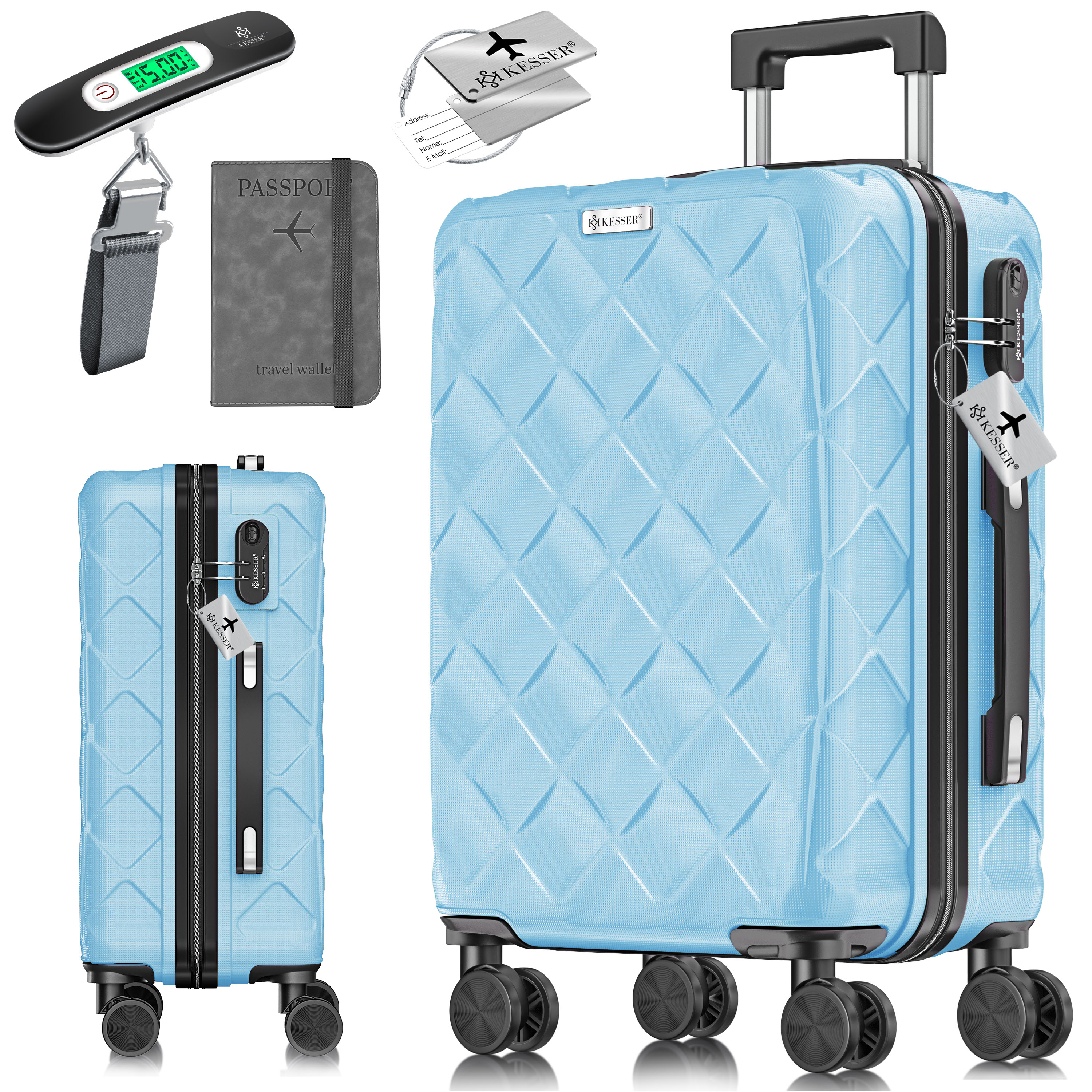 KESSER&reg; Reisekoffer | Koffer ABS Hartschalenkoffer mit Zahlenschloss, Kofferwaage & Reisebrieftasche 360&deg; Rollen | Koffer f&uuml;r Business & Reise Trolley 