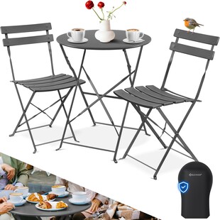 KESSER® Bistroset 3-teilig Bistrotisch mit 2 klappbaren Stühle Set Balkonset Balkonmöbel Klapp-Möbel Gartenset Sitzgarnitur Gartengarnitur Gartenmöbel Sitzgruppe Metall Bistro Gartentisch inkl. Abdeckung 
