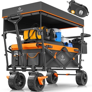KESSER® Bollerwagen faltbar GT9000 Handwagen mit Dach | Transportwagen max. belastbar bis 150kg mit Hartgummi-Räder & Feststellbremsen (Vorne & Hinten) | Inkl. Schloss, Abdeckung, Wetter & Sichtschutz 
