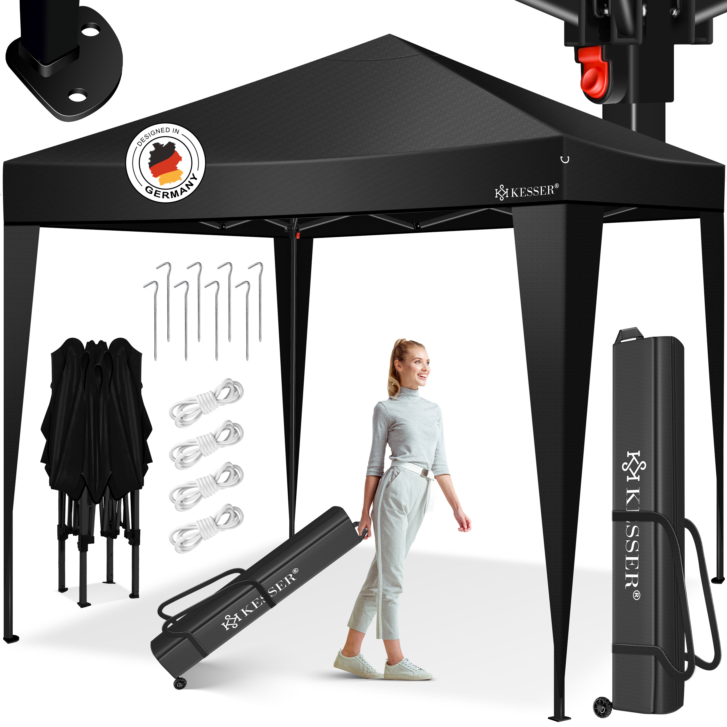 KESSER&reg; Pavillon 3x3m | wasserdicht | inkl. Tragetasche mit Rollen| Pop-Up Klicksystem | UV-Schutz 50+ | Faltpavillon | Gartenzelt | Partyzelt | Metall-Verstrebungen 