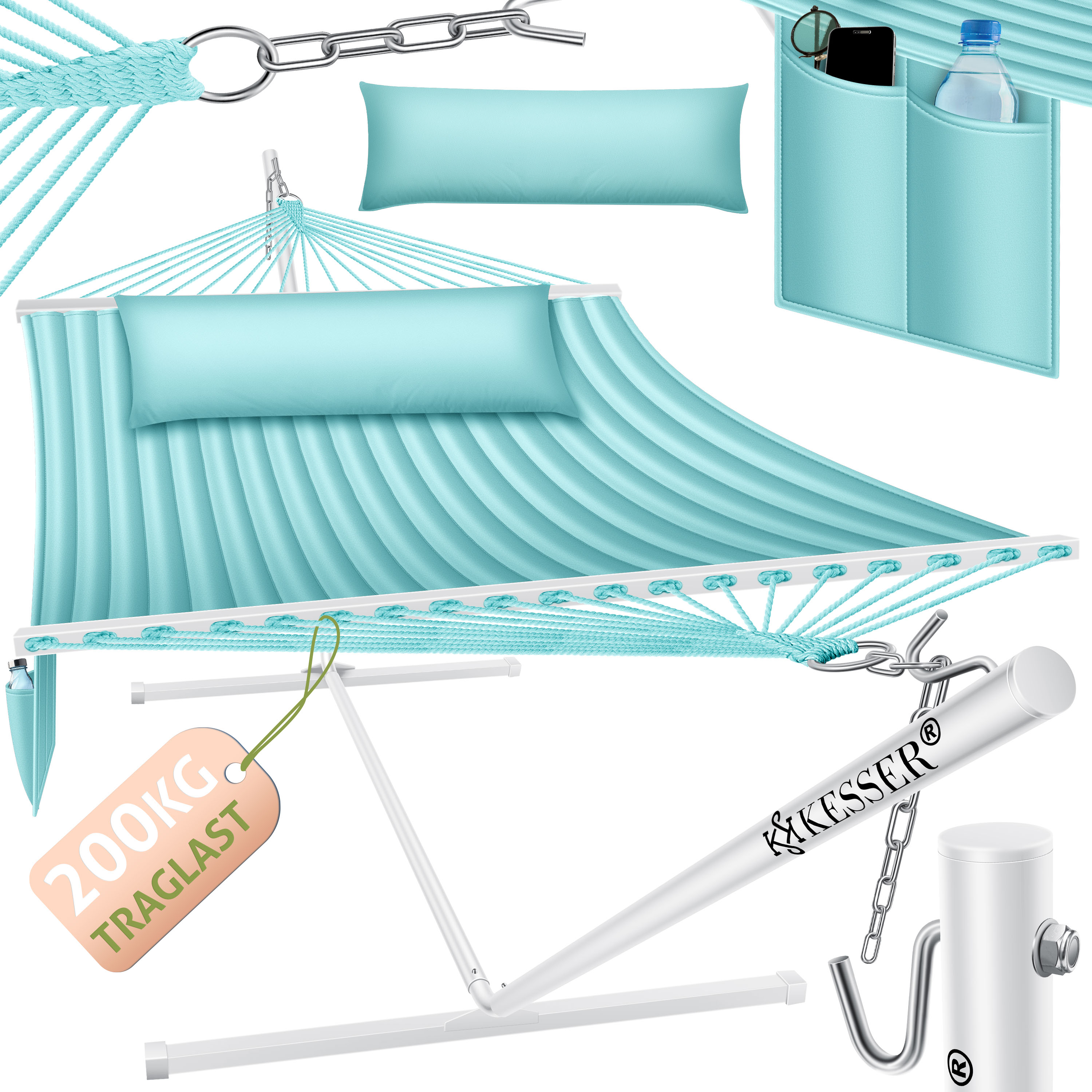 KESSER&reg; H&auml;ngematte HILL mit Gestell Kissen Doppelh&auml;ngematte f&uuml;r 2 Personen-Stabiler Rahmen -200kg Belastbarkeit Indoor & Outdoor XXL H&auml;ngesessel Doppel Mehrpersonen Garten Pool Balkon Terrasse 