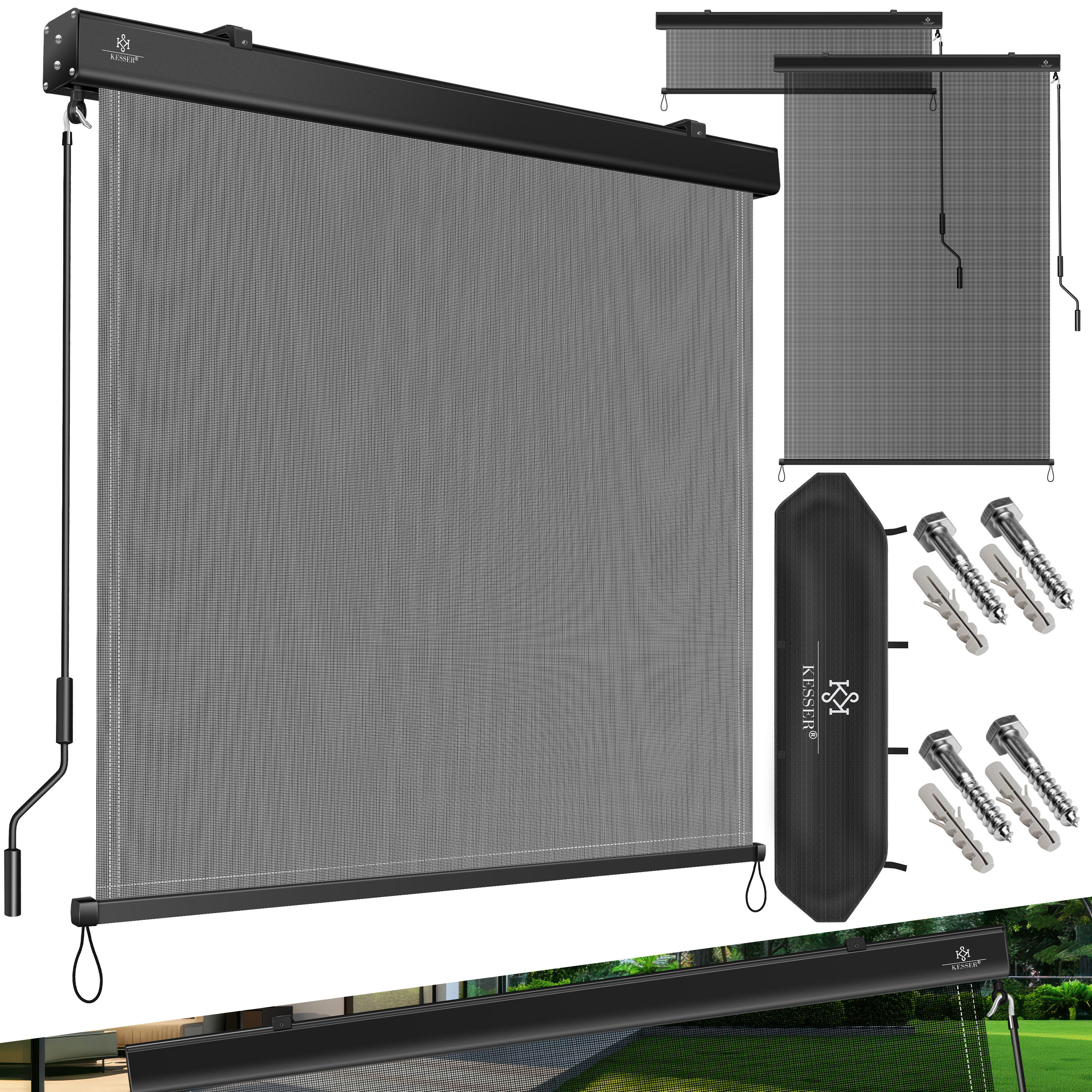 KESSER&reg; Senkrechtmarkise Au&szlig;enrollo Handkurbelmechanismus Balkonrollo Sonnen & Sichtschutz Beschattung Sonnenschutz Au&szlig;en Rollo mit Kurbel Markisenkasten Balkon & Terrasse Inkl. Montageset & Abdeckung 