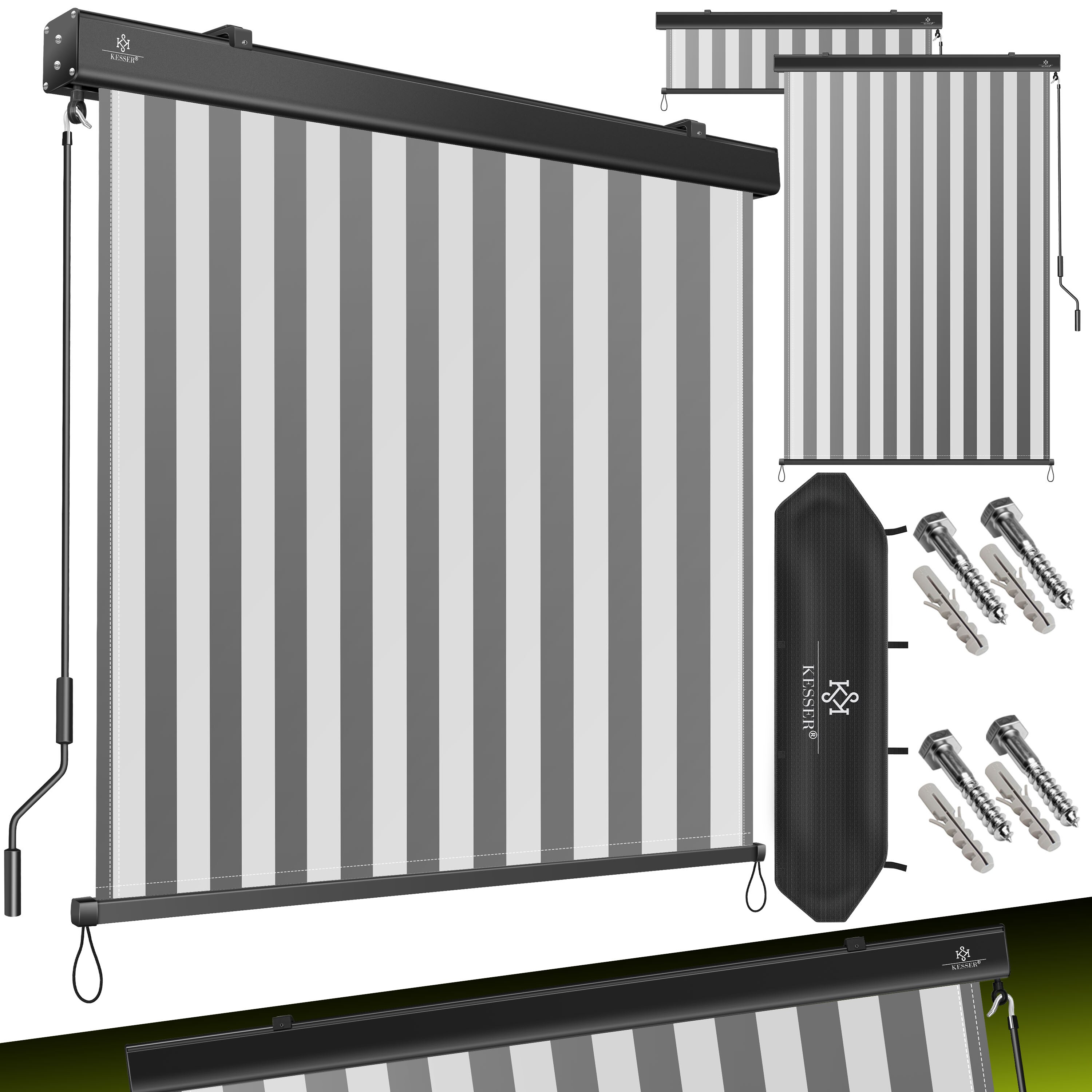 KESSER&reg; Senkrechtmarkise Au&szlig;enrollo Handkurbelmechanismus Balkonrollo Sonnen & Sichtschutz Beschattung Sonnenschutz Au&szlig;en Rollo mit Kurbel Markisenkasten Balkon & Terrasse Inkl. Montageset & Abdeckung 