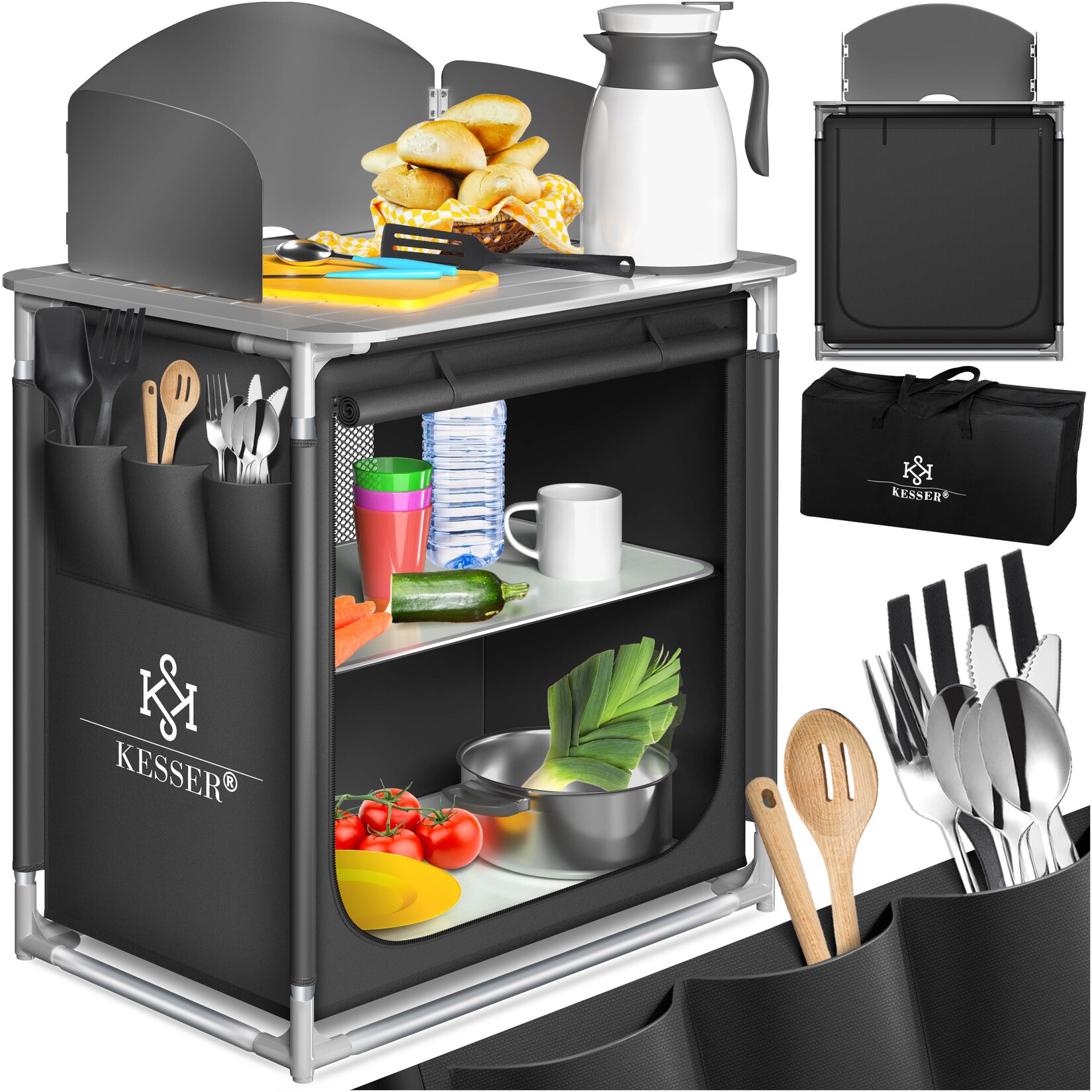 ® Campingschrank, Campingküche mit Aluminiumgestell,  inkl.Tragetasche ,  Kocherschrank für Camping , Campingmöbel , Outdoor