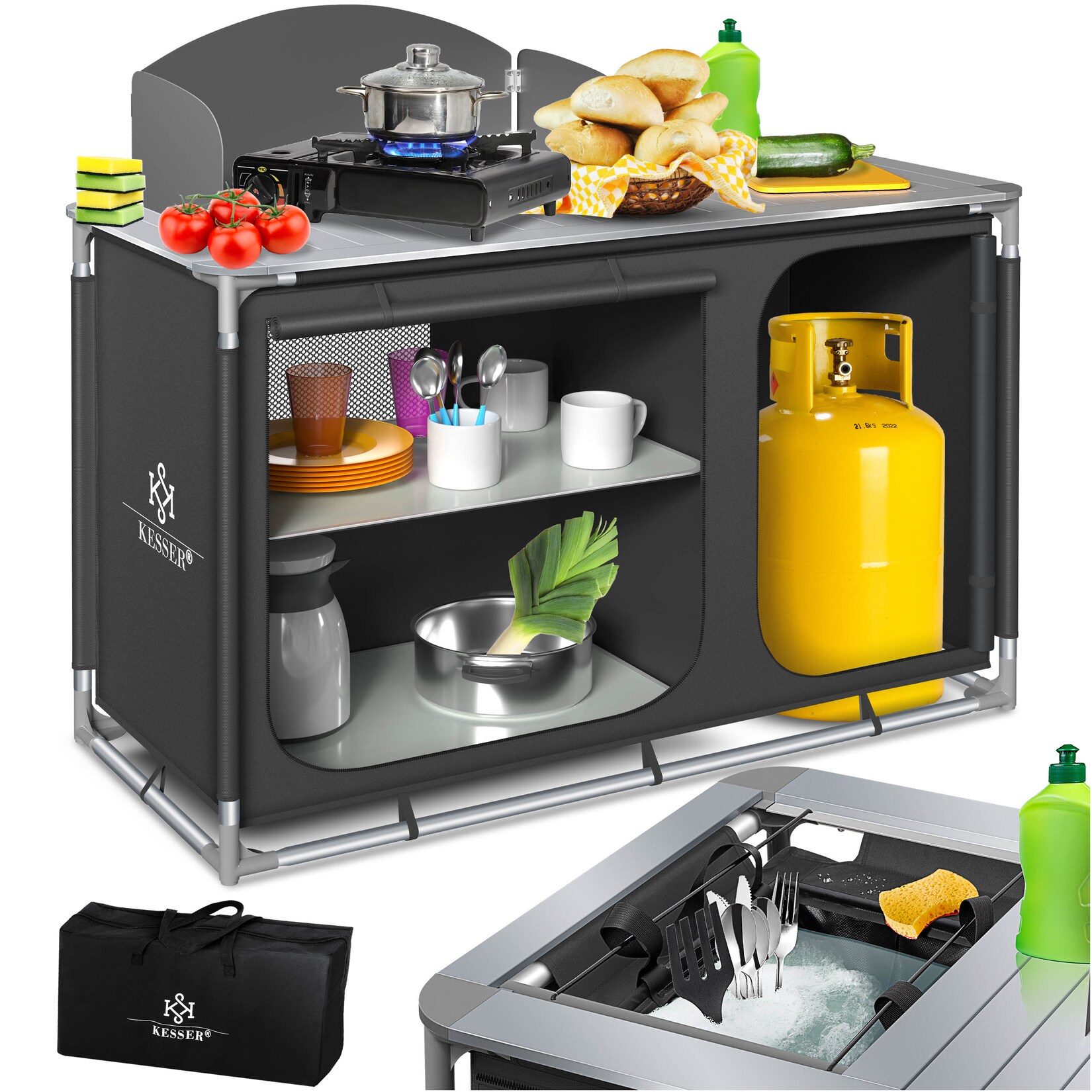 ® Campingschrank, Campingküche mit Aluminiumgestell,  inkl.Tragetasche ,  Kocherschrank für Camping , Campingmöbel , Outdoor