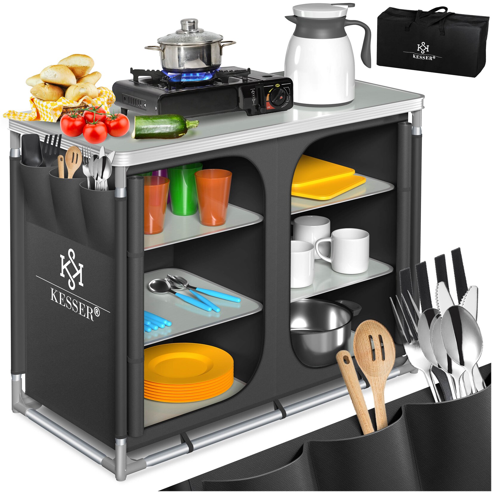 ® Campingschrank, Campingküche mit Aluminiumgestell,  inkl.Tragetasche ,  Kocherschrank für Camping , Campingmöbel , Outdoor