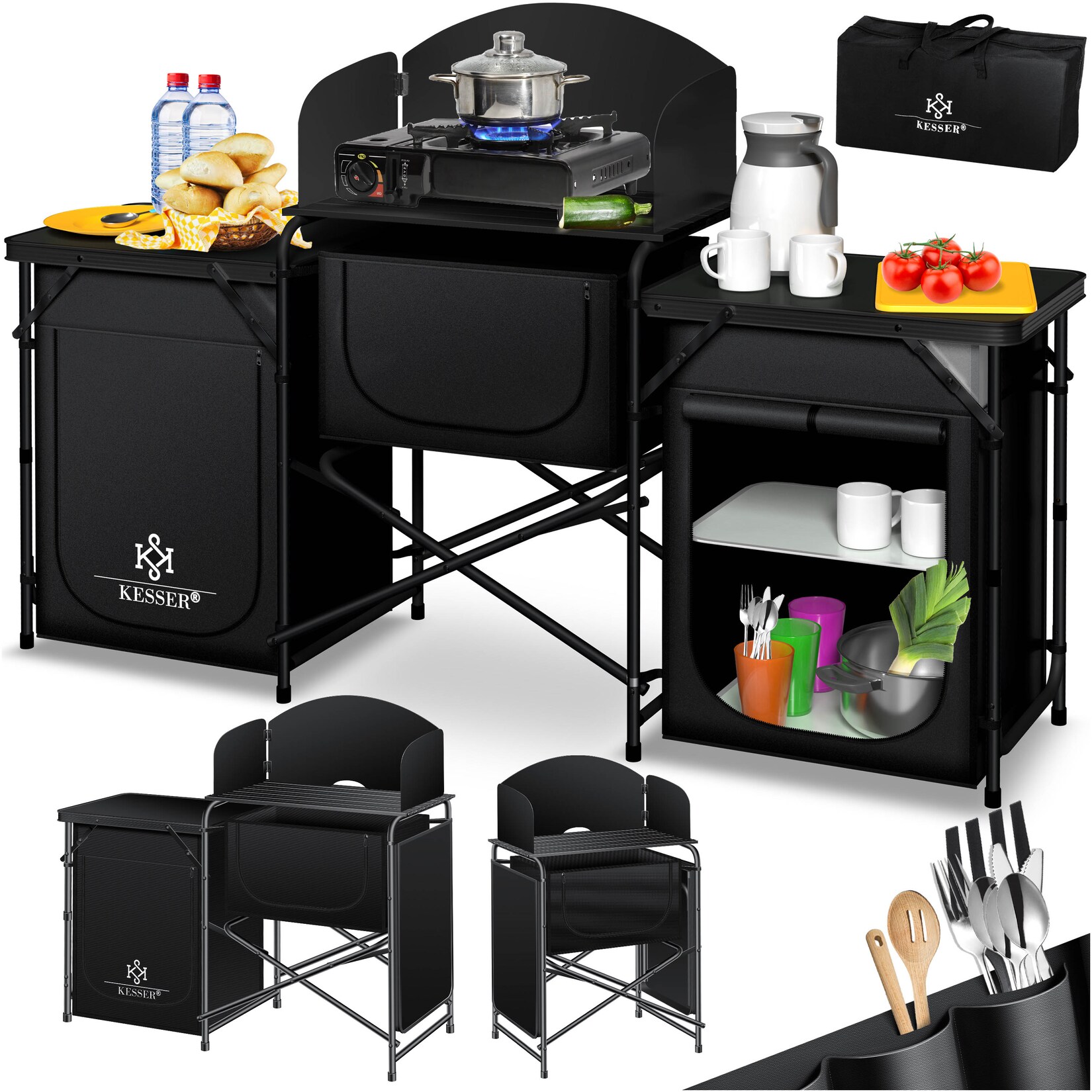 ® Campingschrank, Campingküche mit Aluminiumgestell,  inkl.Tragetasche ,  Kocherschrank für Camping , Campingmöbel , Outdoor