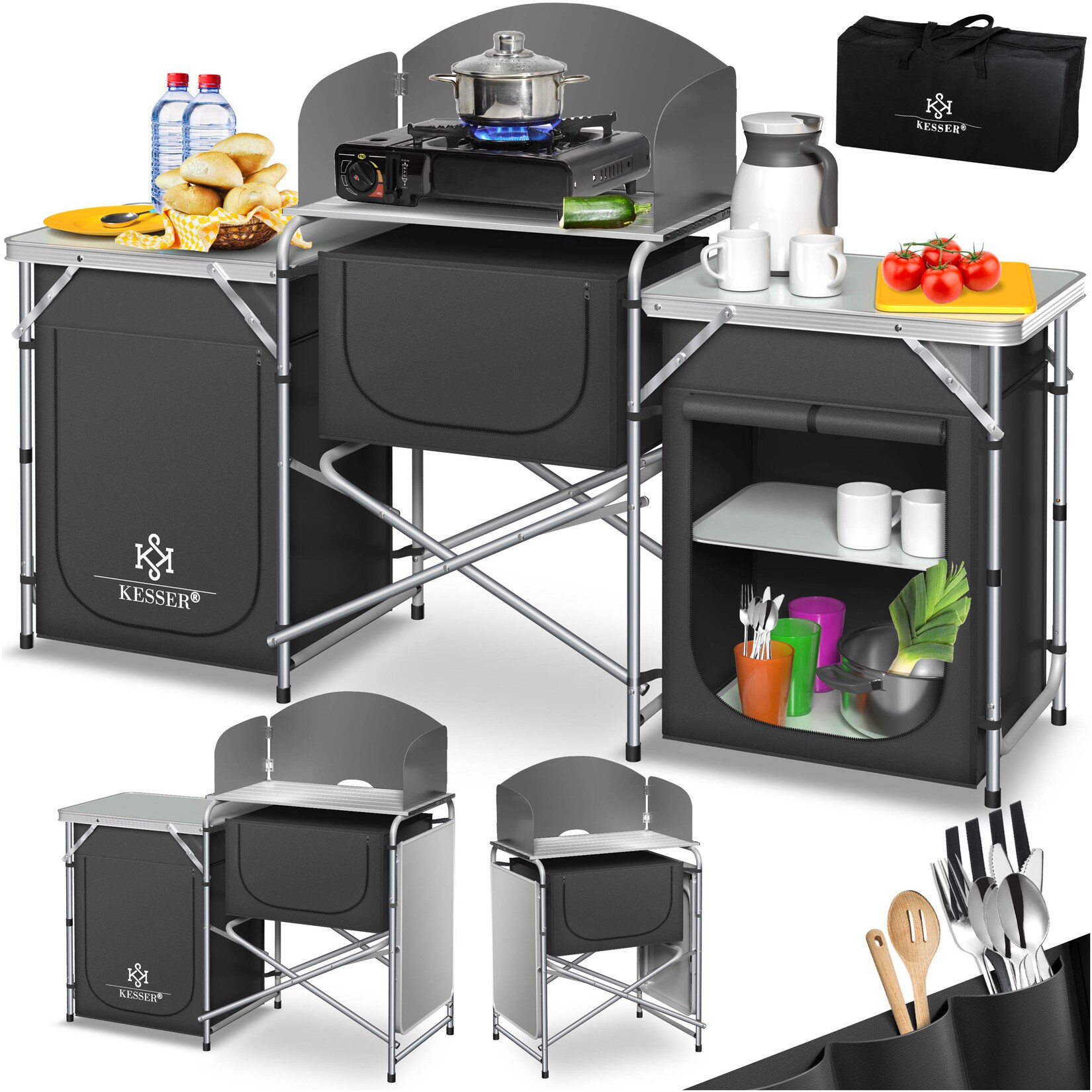 ® Campingschrank, Campingküche mit Aluminiumgestell,  inkl.Tragetasche ,  Kocherschrank für Camping , Campingmöbel , Outdoor