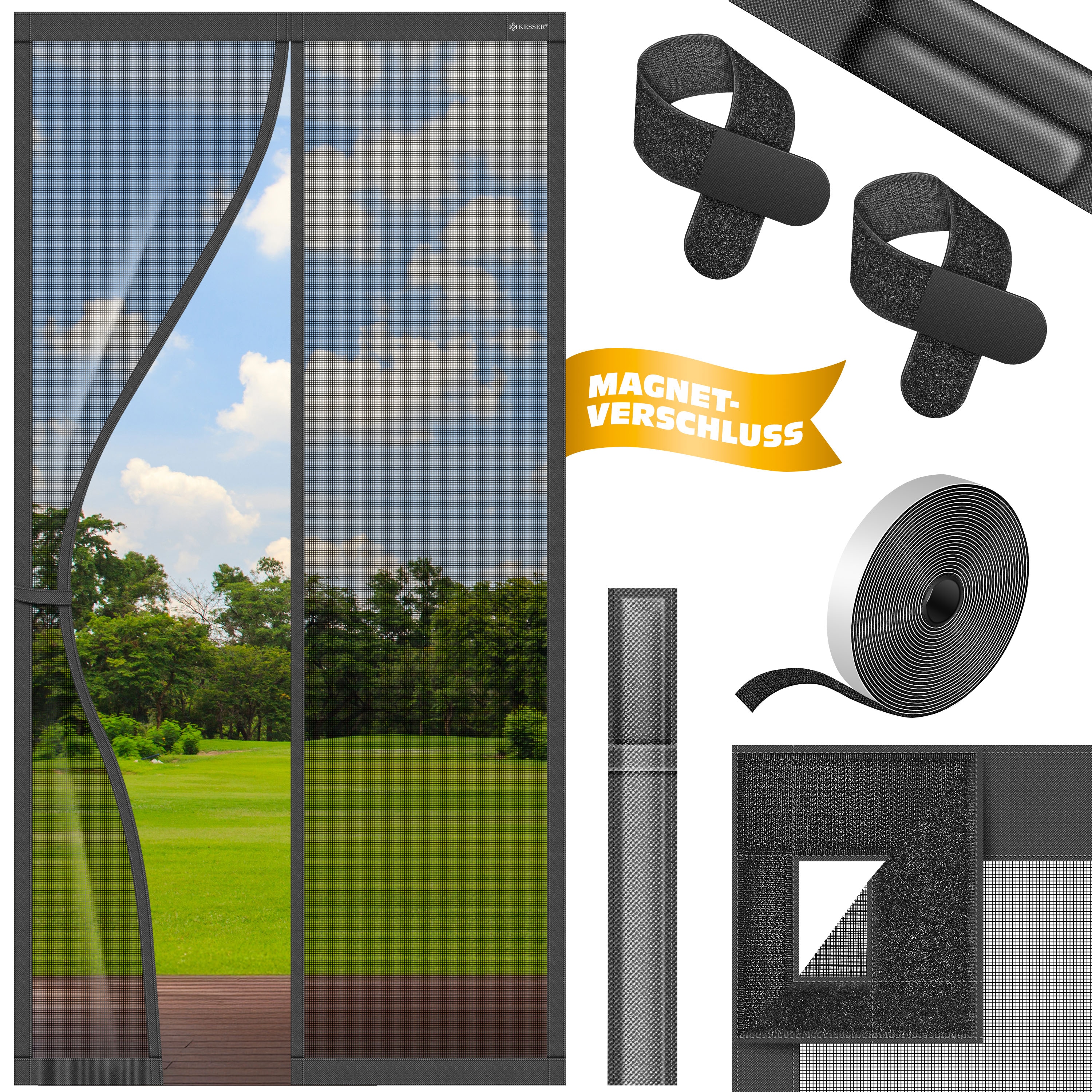 KESSER&reg; Magnet Fliegengitter T&uuml;r Insektenschutz Magnetvorhang T&uuml;rvorhang Schutzgitter mit kinderleichter Inkl. Klebemontage f&uuml;r Balkont&uuml;r Terrassent&uuml;r Kellert&uuml;r Montage Ohne Bohren 