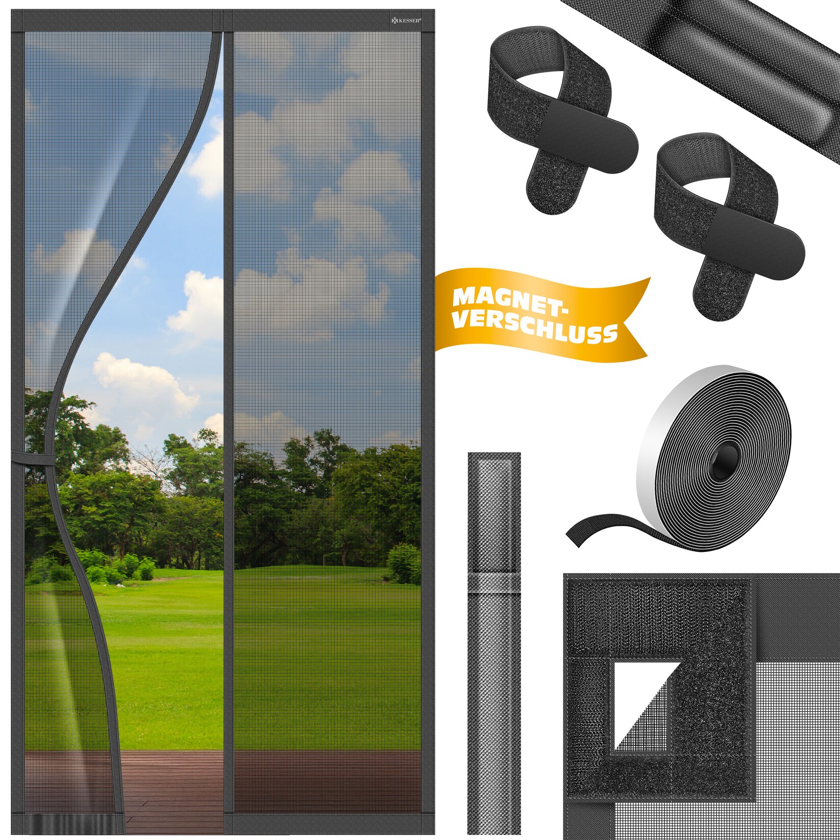 ® Magnet Fliegengitter Tür Insektenschutz Magnetvorhang Türvorhang Schutzgitter mit kinderleichter Inkl. Klebemontage für Balkontür Terrassentür Kellertür Montage Ohne Bohren