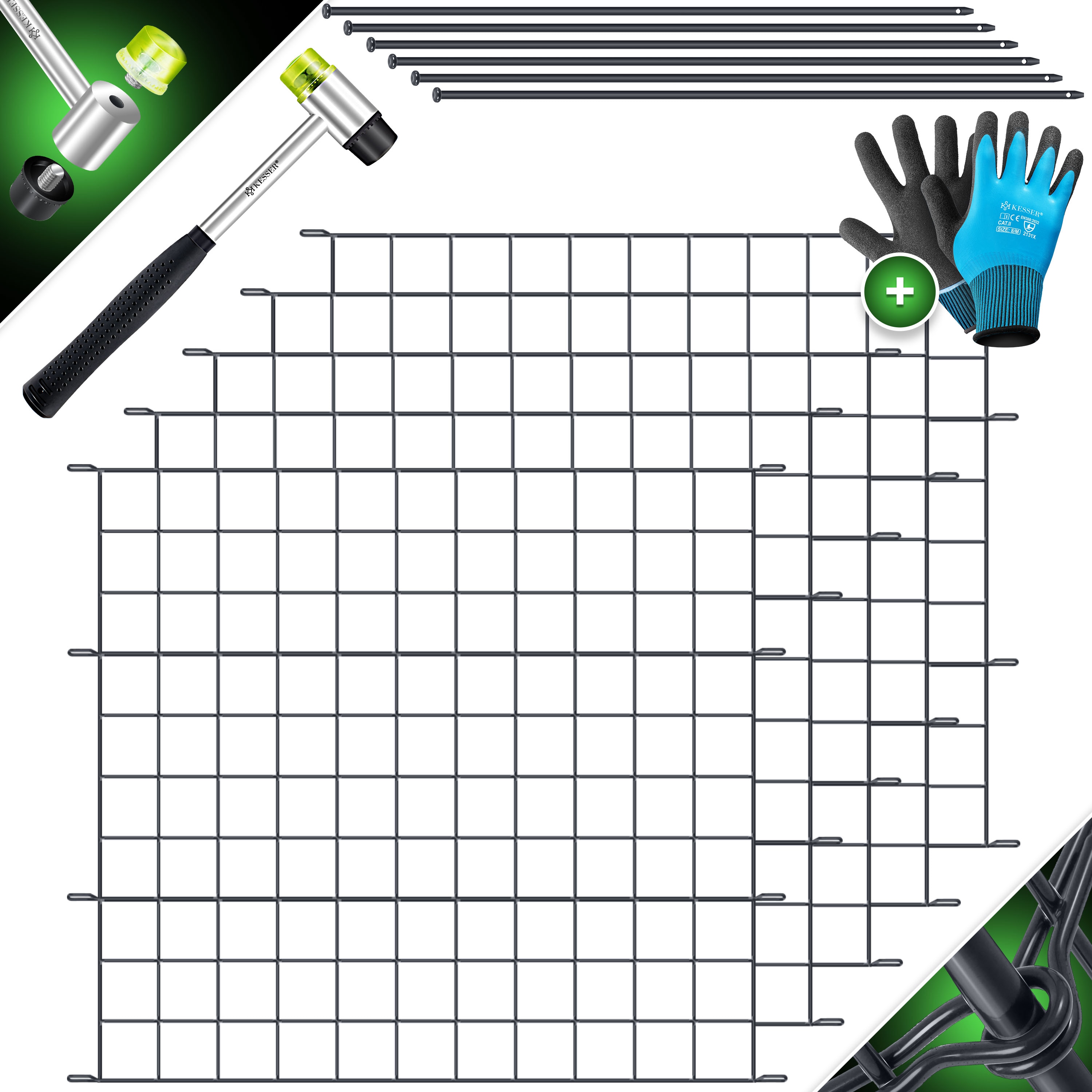 KESSER&reg; Teichzaun Gartenzaun Steckzaun Komplettset Metall Zaunelemente Inkl. Hammer + Befestigungsst&auml;ben, Zaun zum stecken f&uuml;r Garten, Oberbogen Rund Gitterzaun Set Freigehege f&uuml;r Hunde 