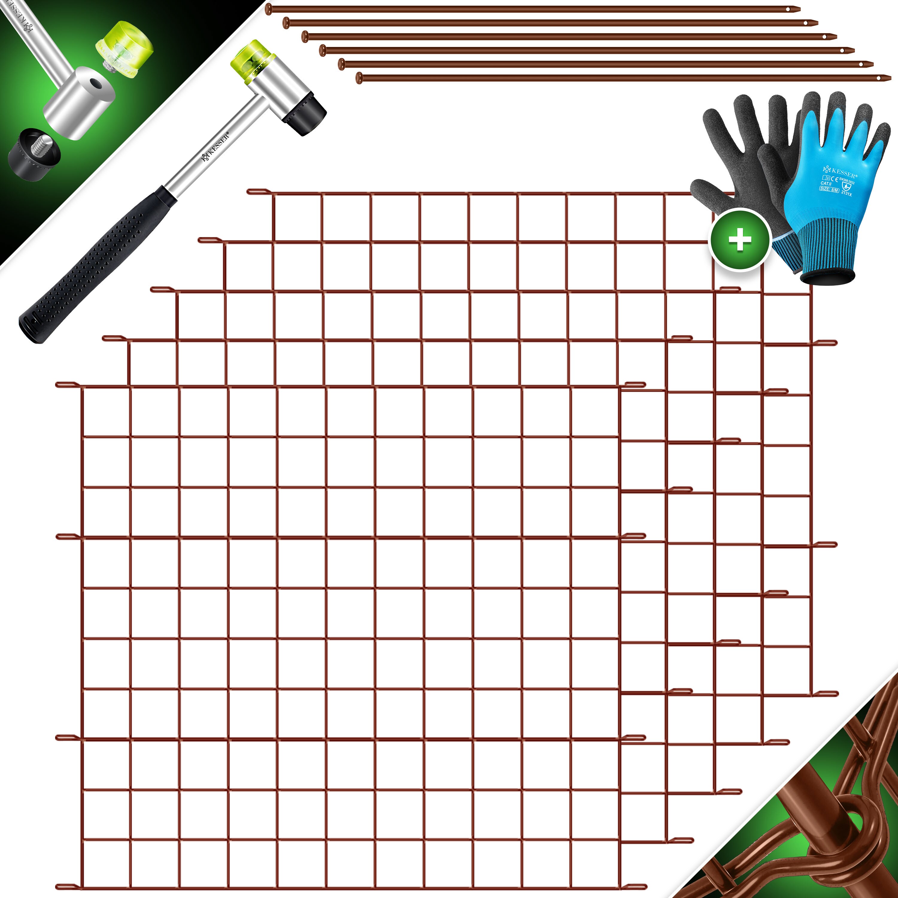 KESSER&reg; Teichzaun Gartenzaun Steckzaun Komplettset Metall Zaunelemente Inkl. Hammer + Befestigungsst&auml;ben, Zaun zum stecken f&uuml;r Garten, Oberbogen Rund Gitterzaun Set Freigehege f&uuml;r Hunde 