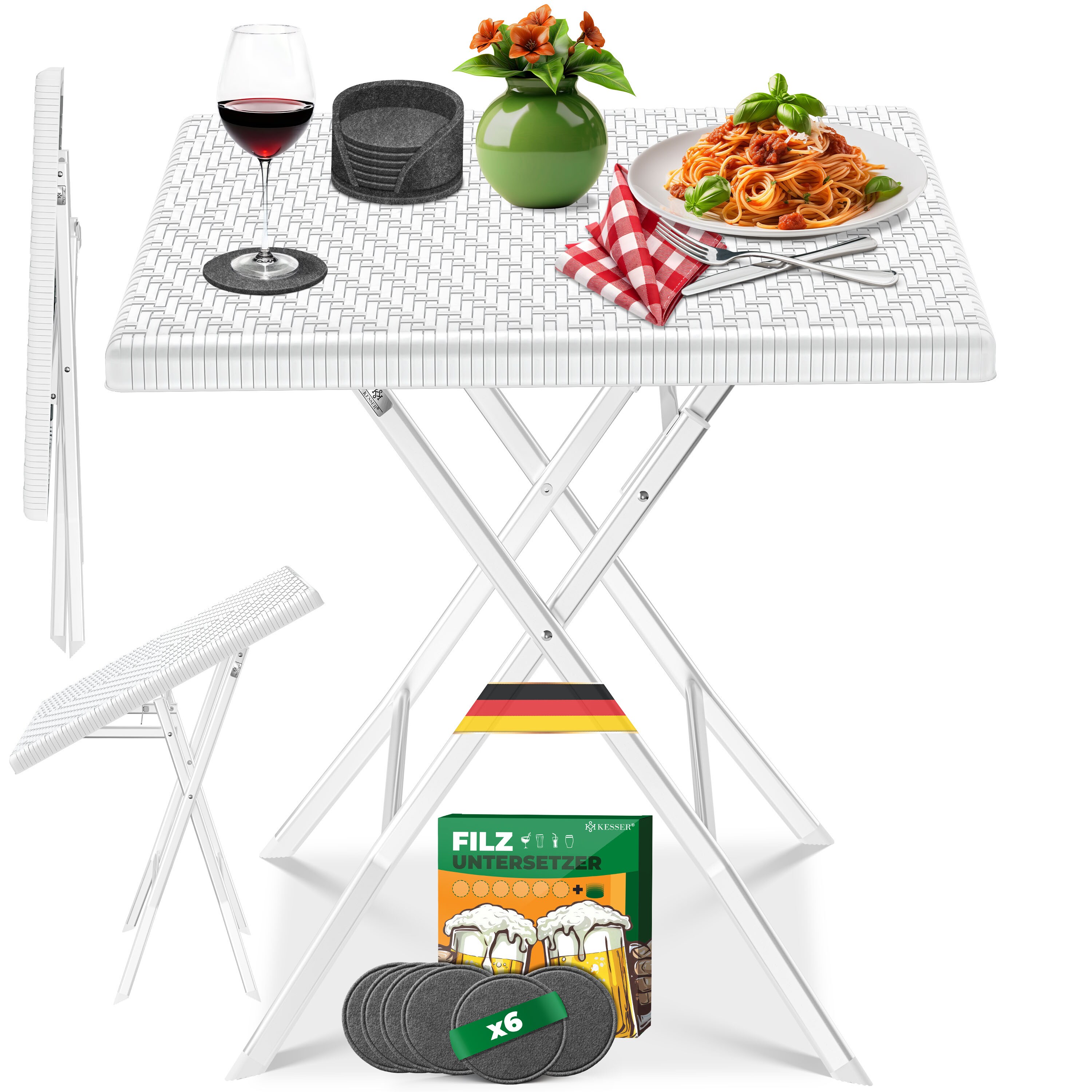 KESSER&reg; Balkontisch klappbar | Wetterfest & UV-best&auml;ndig | Balkonm&ouml;bel | Beschichteter Stahl | Outdoor Gartentisch | Gartenm&ouml;bel mit 6 Filz-Untersetzer | Bistrotisch bis zu 100 kg belastbar 