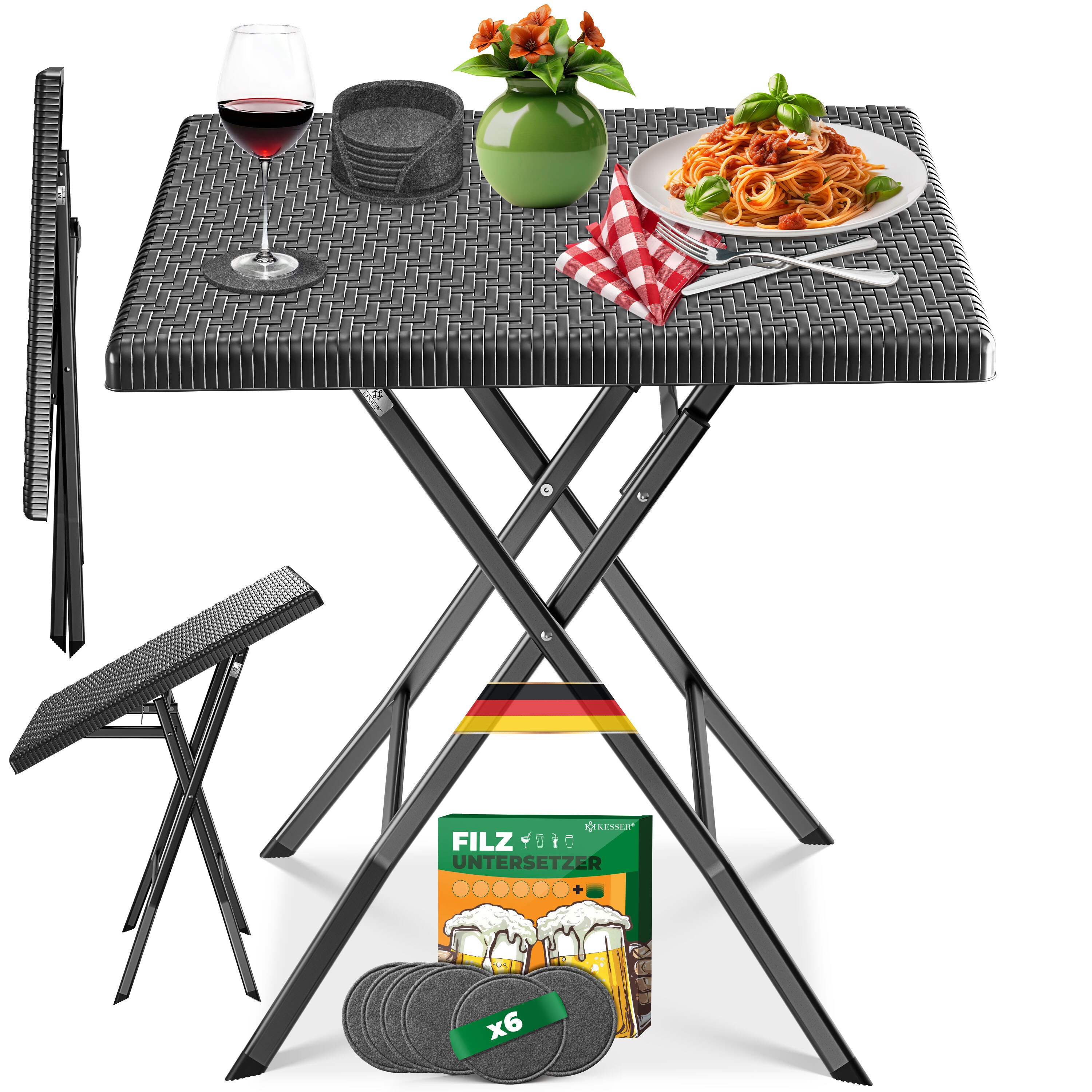 KESSER&reg; Balkontisch klappbar | Wetterfest & UV-best&auml;ndig | Balkonm&ouml;bel | Beschichteter Stahl | Outdoor Gartentisch | Gartenm&ouml;bel mit 6 Filz-Untersetzer | Bistrotisch bis zu 100 kg belastbar 