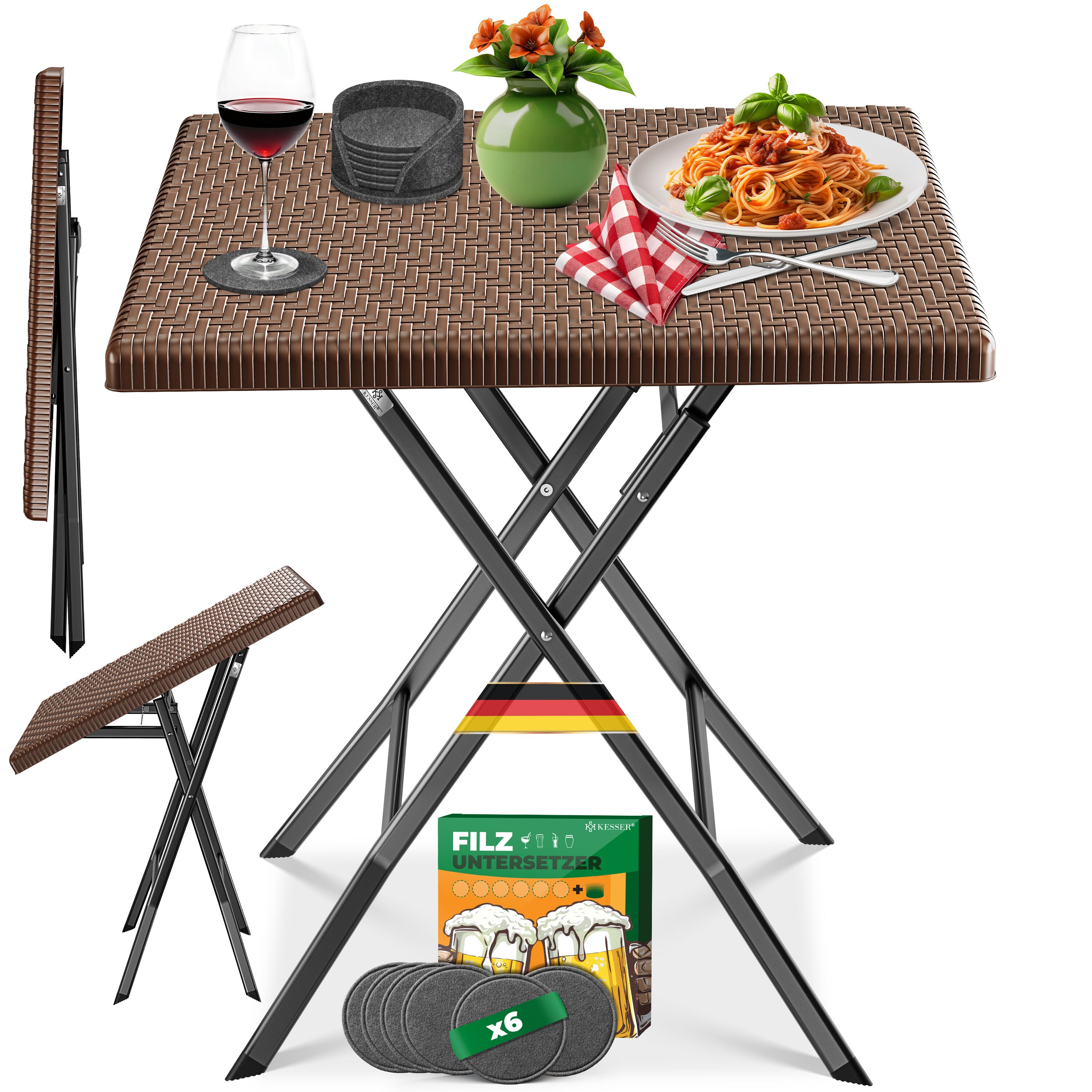 KESSER&reg; Balkontisch klappbar | Wetterfest & UV-best&auml;ndig | Balkonm&ouml;bel | Beschichteter Stahl | Outdoor Gartentisch | Gartenm&ouml;bel mit 6 Filz-Untersetzer | Bistrotisch bis zu 100 kg belastbar 