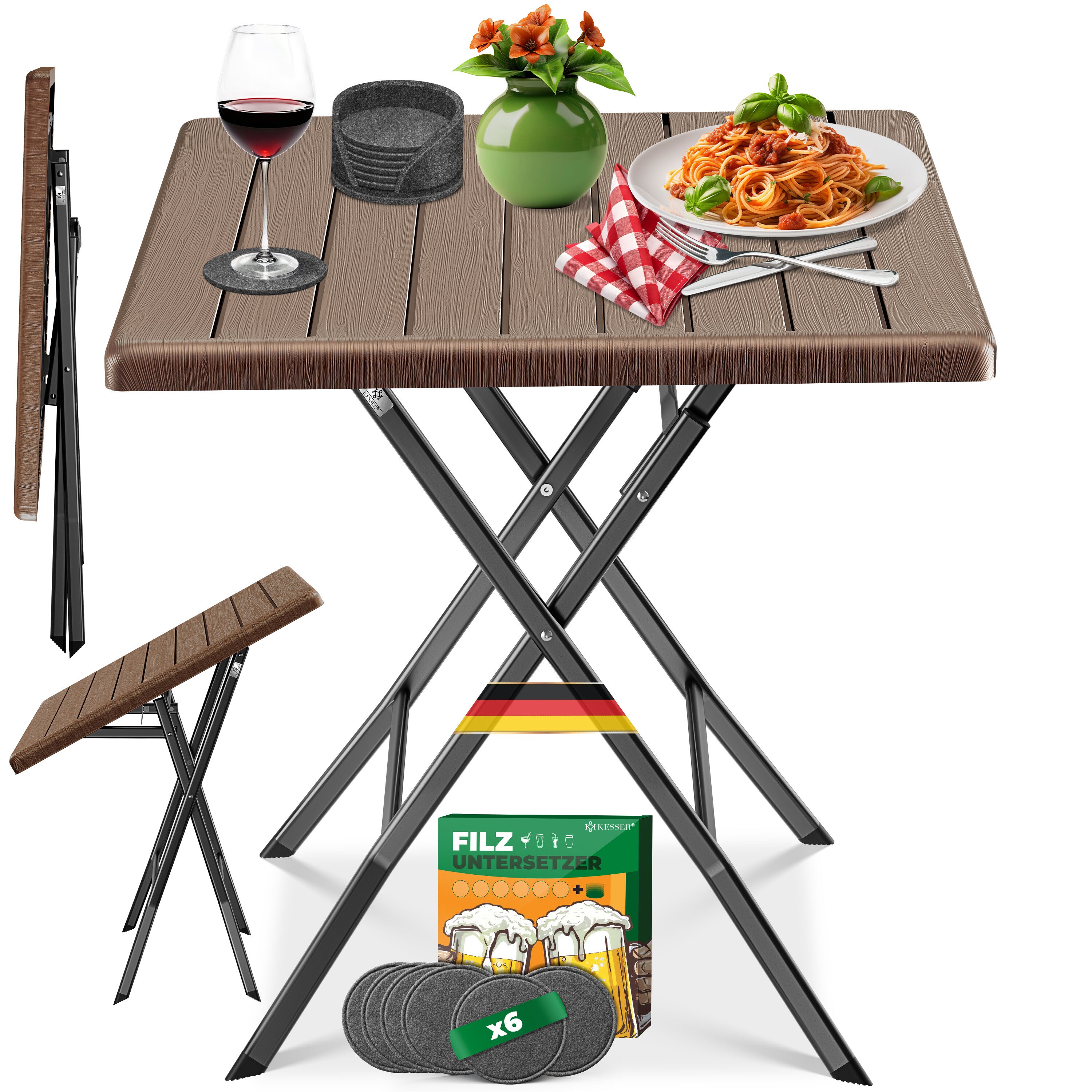 KESSER&reg; Balkontisch klappbar | Wetterfest & UV-best&auml;ndig | Balkonm&ouml;bel | Beschichteter Stahl | Outdoor Gartentisch | Gartenm&ouml;bel mit 6 Filz-Untersetzer | Bistrotisch bis zu 100 kg belastbar 