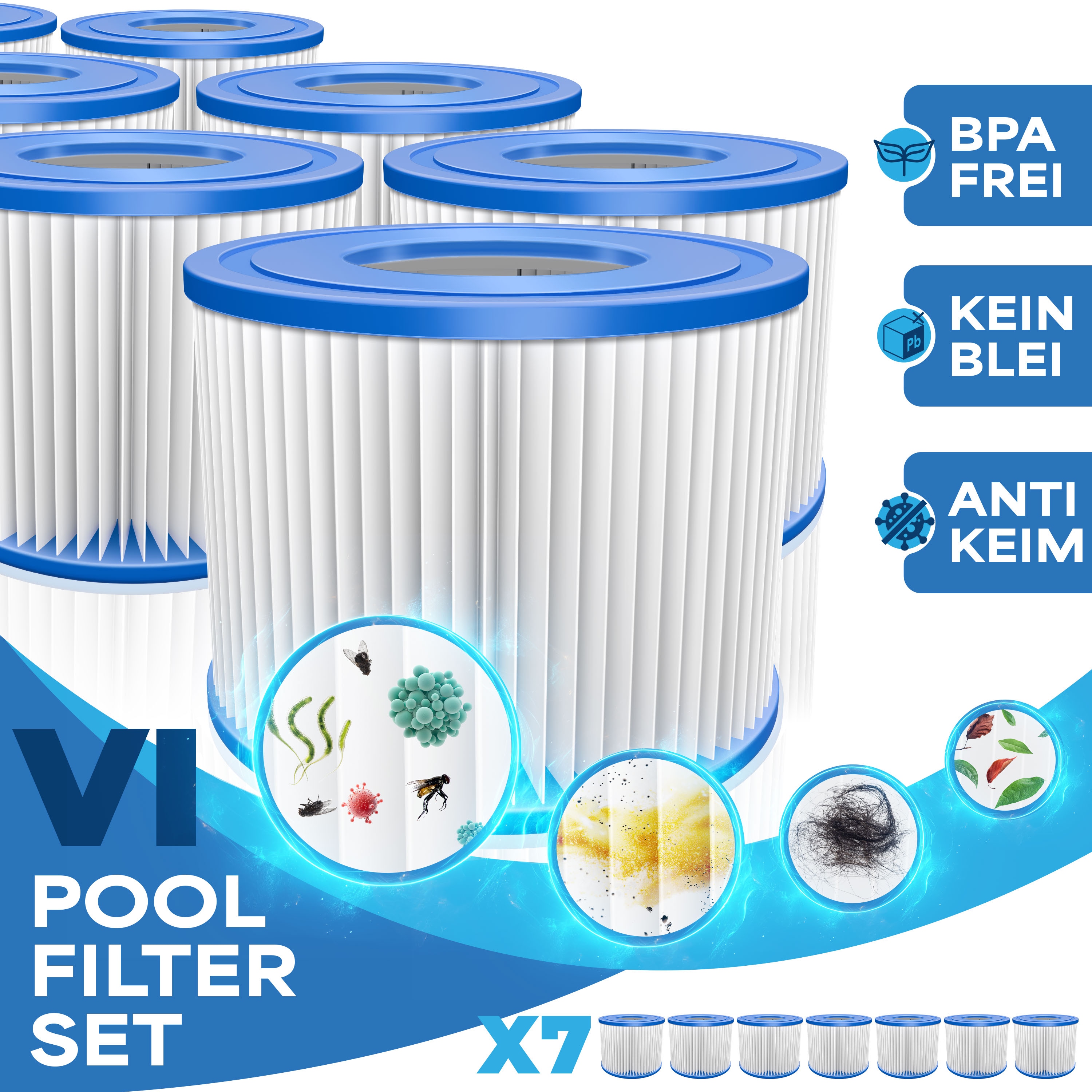 KESSER&reg; Filter f&uuml;r Whirlpool 7x / 14x Filterkartuschen Ersatz SPA Filter Gr&ouml;&szlig;e VI Kartuschen Wasserfilter Poolfilter kompatibel mit Lay-z-Spa Intex Ersetzt die Originalkartusche 