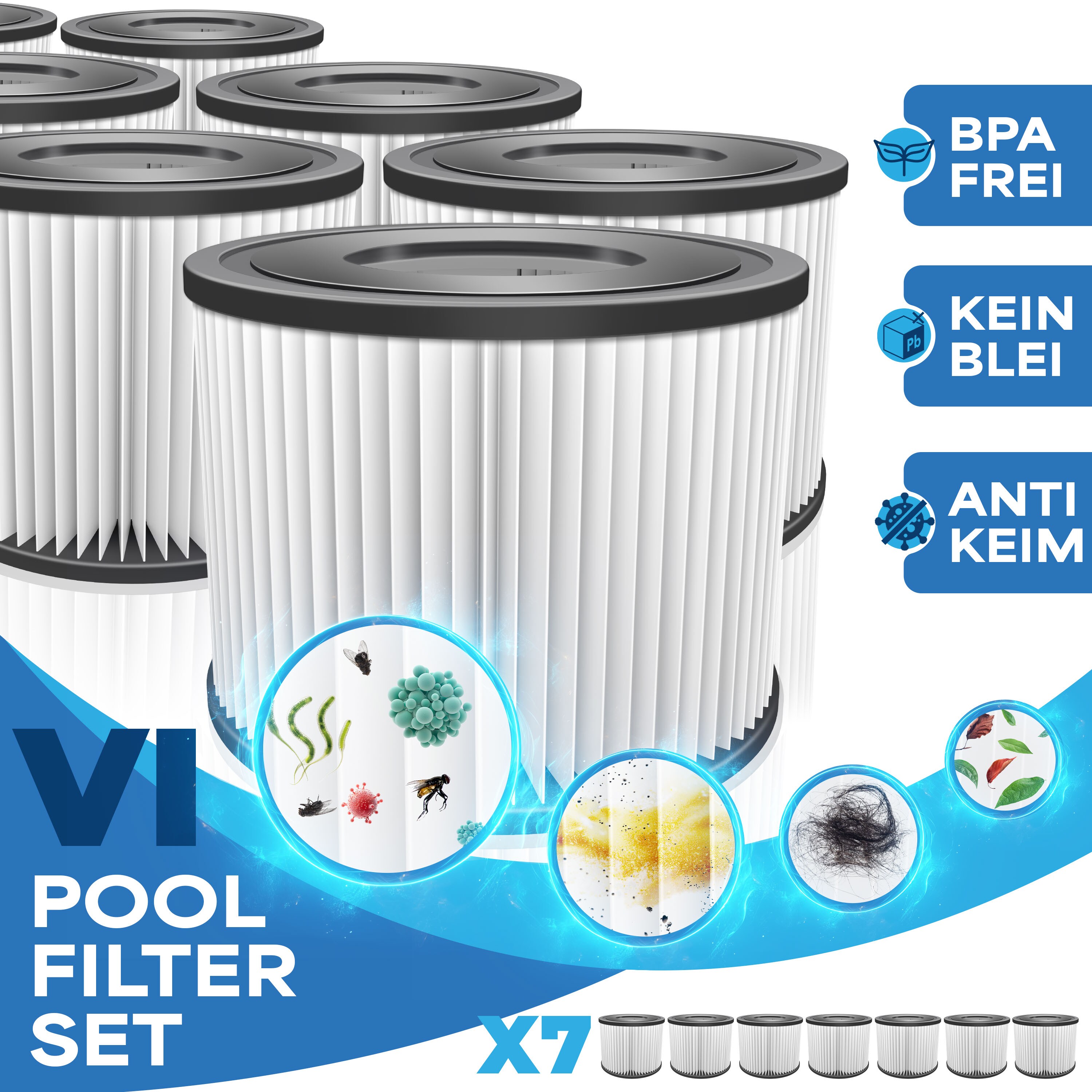 KESSER&reg; Filter f&uuml;r Whirlpool 7x / 14x Filterkartuschen Ersatz SPA Filter Gr&ouml;&szlig;e VI Kartuschen Wasserfilter Poolfilter kompatibel mit Lay-z-Spa Intex Ersetzt die Originalkartusche 