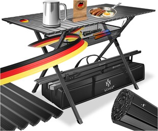 KESSER® Campingtisch faltbar Klapptisch mit Aluminiumrahmen Aufrollbare Tischplatte Falttisch klappbar 145x70x70cm bis 100kg inkl. Tragetasche mit Trageband & Netztasche 