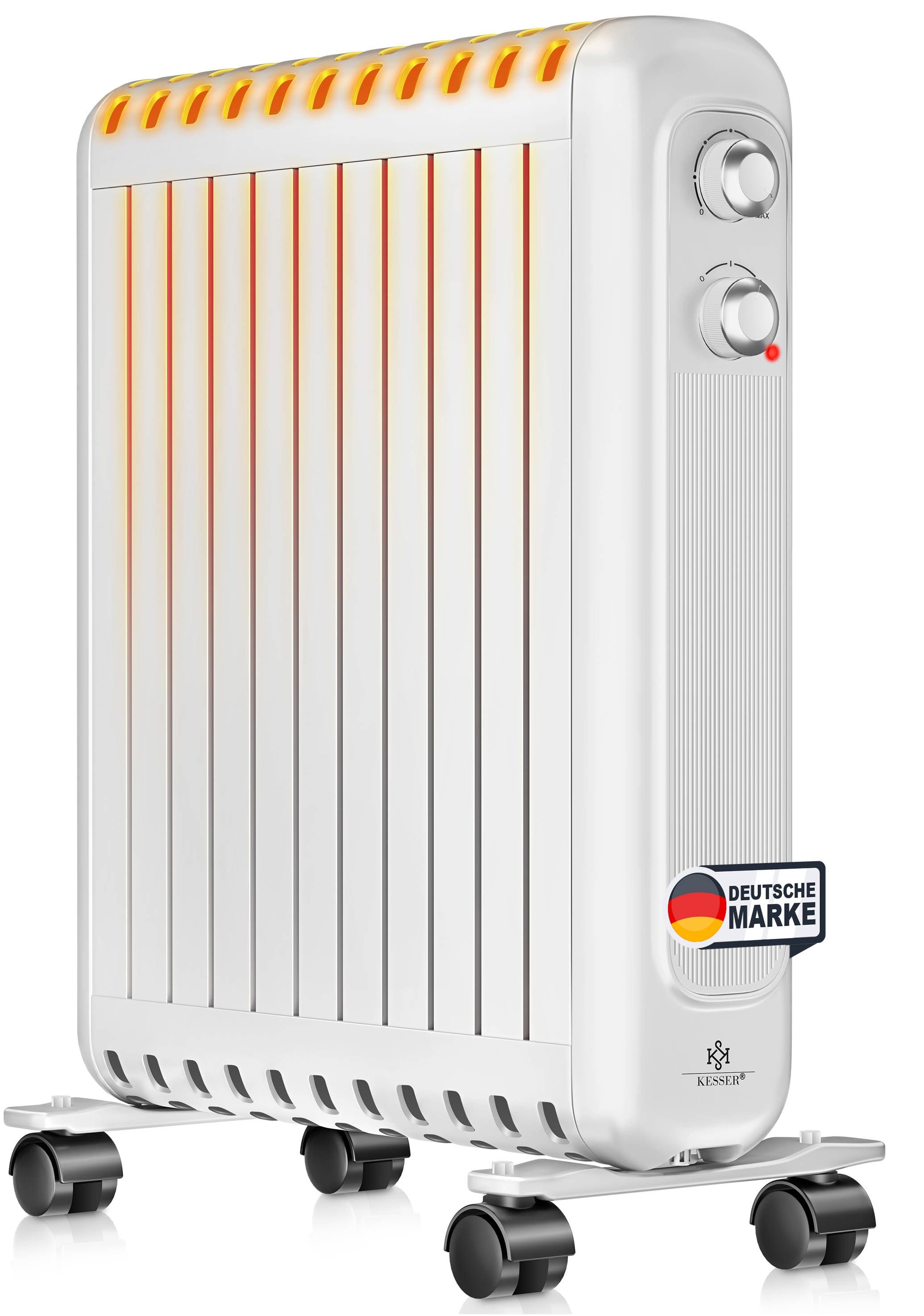 KESSER&reg; &Ouml;lradiator energiesparend 2500W | Thermostat, Schnell Heizl&uuml;fter | Elektroheizung &ouml;lgef&uuml;llt + 3 Heizstufen, Schutzgeh&auml;use, 360&deg; Rollen | Konvektor Heizung elektrisch | Electric Heater 