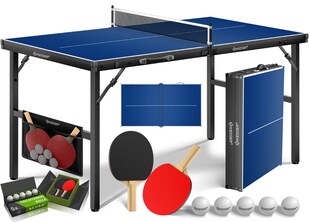 KESSER® Mini Tischtennisplatte kompakt – faltbar & platzsparend, mit Netz, 2 Schlägern & 5 Bällen – ideal für Indoor & Outdoor Spielspaß 