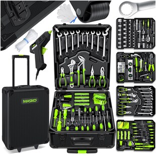 MASKO® Werkzeugkoffer 1400-teilig gefüllt | Werkzeugset im Aluminiumkoffer | Werkzeugkasten mit Rollen | Werkzeugkiste Haushalt, Haus, Hobby, KFZ | Trolley-Funktion | Profi Werkzeugwagen Handwerkzeug 