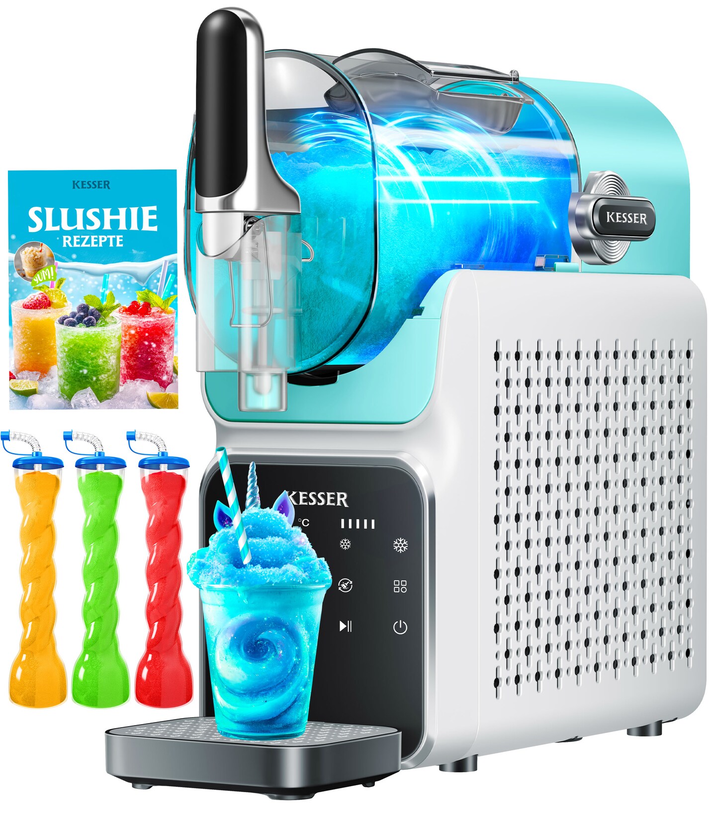 ® Slush Maschine für zu Hause - Slush Ice Maker  - für Slush, Eis-Cocktails, Frappés, Milchshakes & gefrorenen Saft - in 25 min & mit 6 Programmen - inkl. 3x Becher & Rezeptbuch
