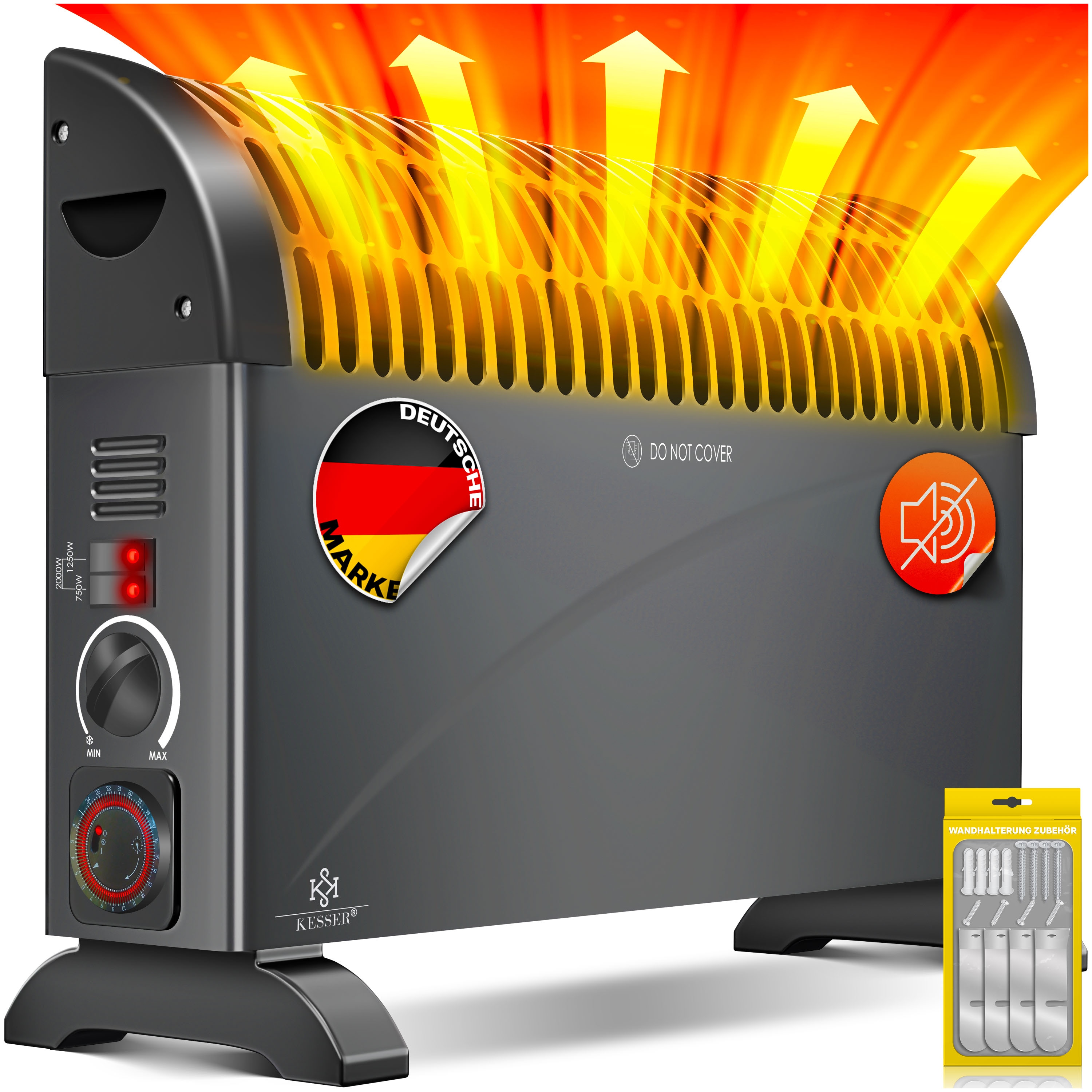 KESSER Konvektor 2000 Watt Heizger&auml;t , 24h Timer | stufenlose Thermosteuerung | Turbo Heizung | 3 Stufen | Tragemulden 