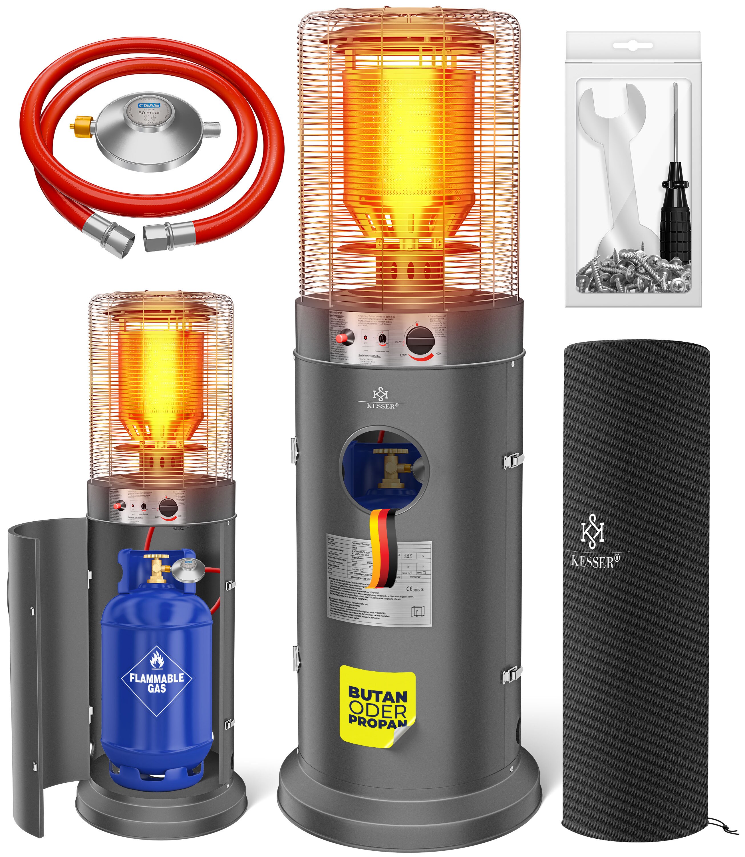 KESSER&reg; Heizstrahler Gas KE12 Heizpilz f&uuml;r Terrasse Terrassenheizer Terrassenheizstrahler, Freiluftheizung 10 kW Gasheizstrahler Gasheizer, W&auml;rmestrahler, Heizger&auml;t - inkl. Schutzh&uuml;lle 