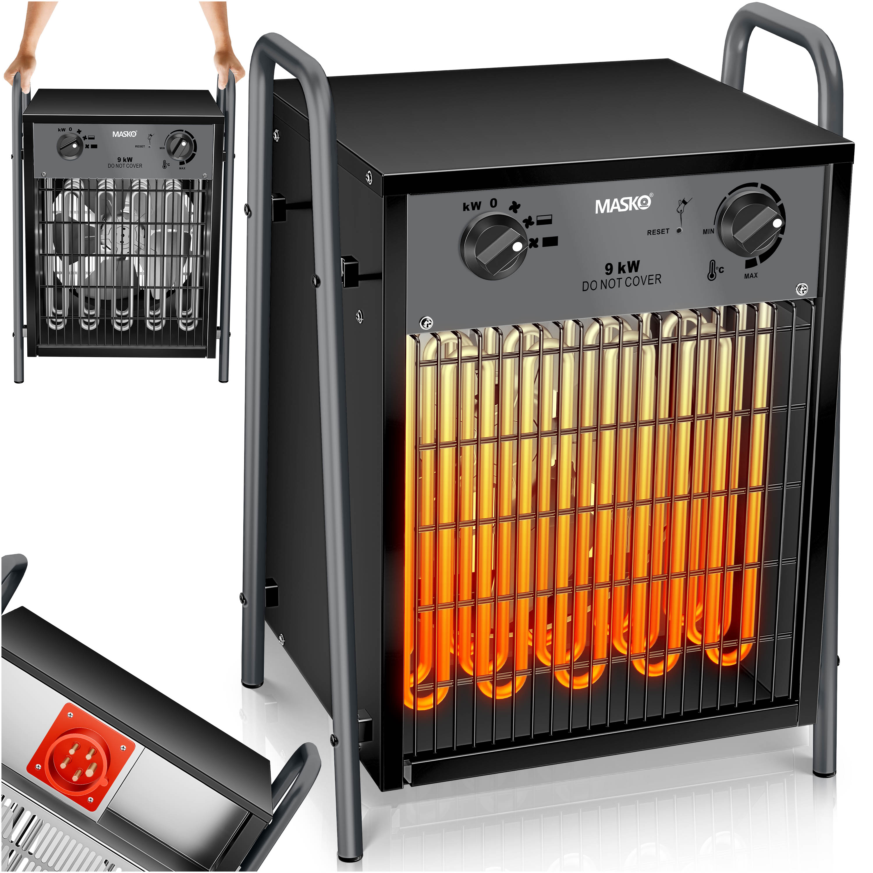 MASKO&reg; Elektroheizer Heizl&uuml;fter Bauheizer mit integriertem Thermostat elektrisch Heizger&auml;t mit 3 Heizstufen Heizgebl&auml;se f&uuml;r Innen- und Au&szlig;eneinsatz &Uuml;berlastschutz Elektroheizgebl&auml;se 